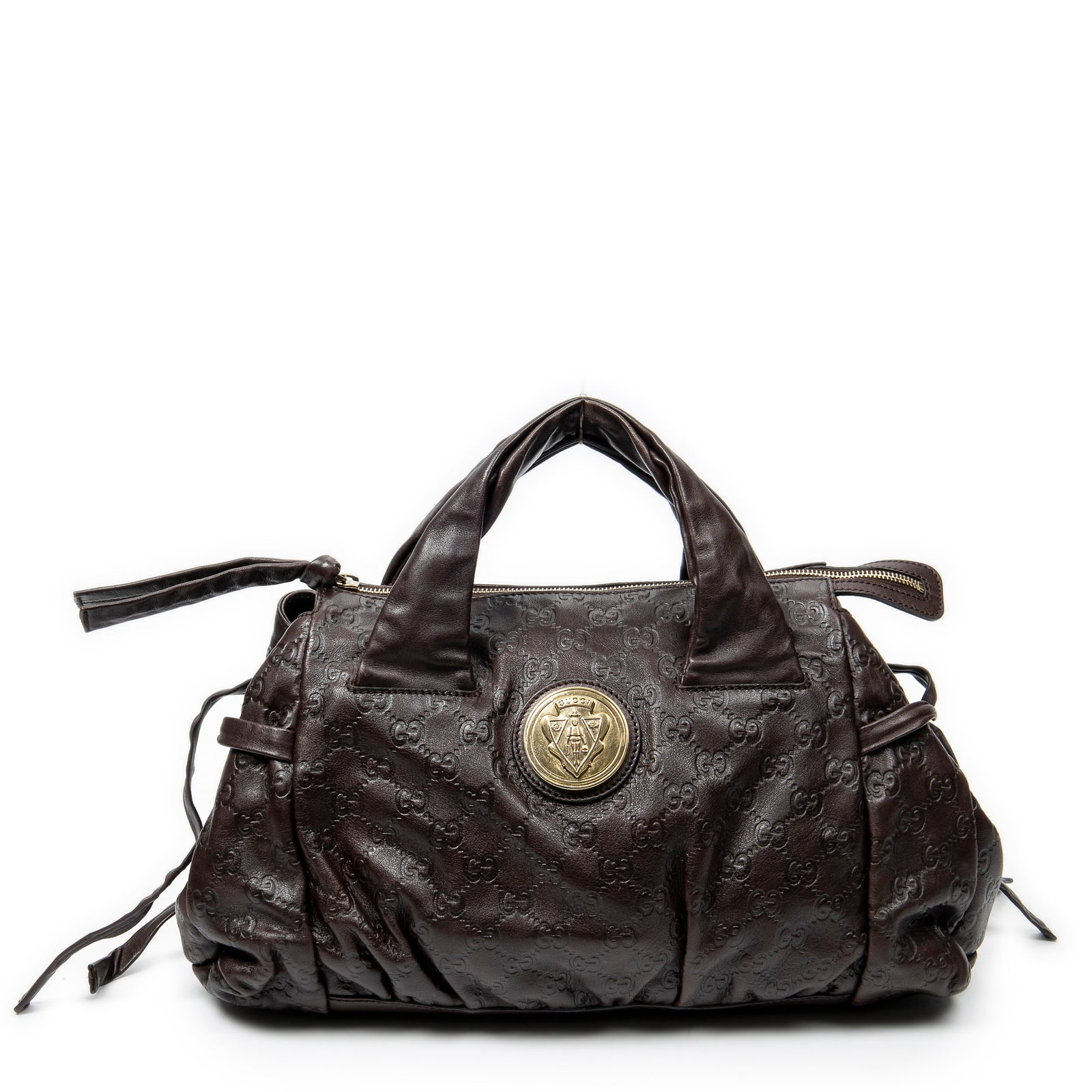 Gucci Small Hysteria in Dark Brown Guccissima Leather: Genuine Pre-Owned Gucci Small Hysteria in Dark Brown Guccissima Leather made in Italy in A condition. Date Code is 197020-486628 Measurements: 37*22*14.5cm (Length * Height * Width). This lot includes