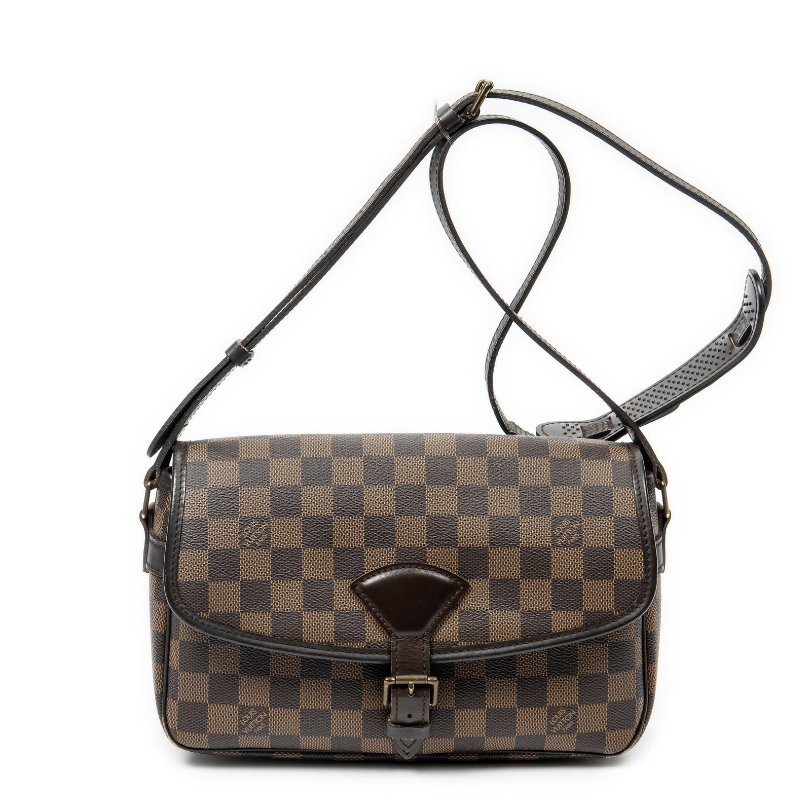 Louis Vuitton Sologne in Brown Damier Ebene: Genuine Pre-Owned Louis Vuitton Sologne in Brown Damier Ebene made in France in A condition. Date Code is TH0057 (5th Week of 2007) Measurements: 26*16*8cm (Length * Height * Width). This lot includes