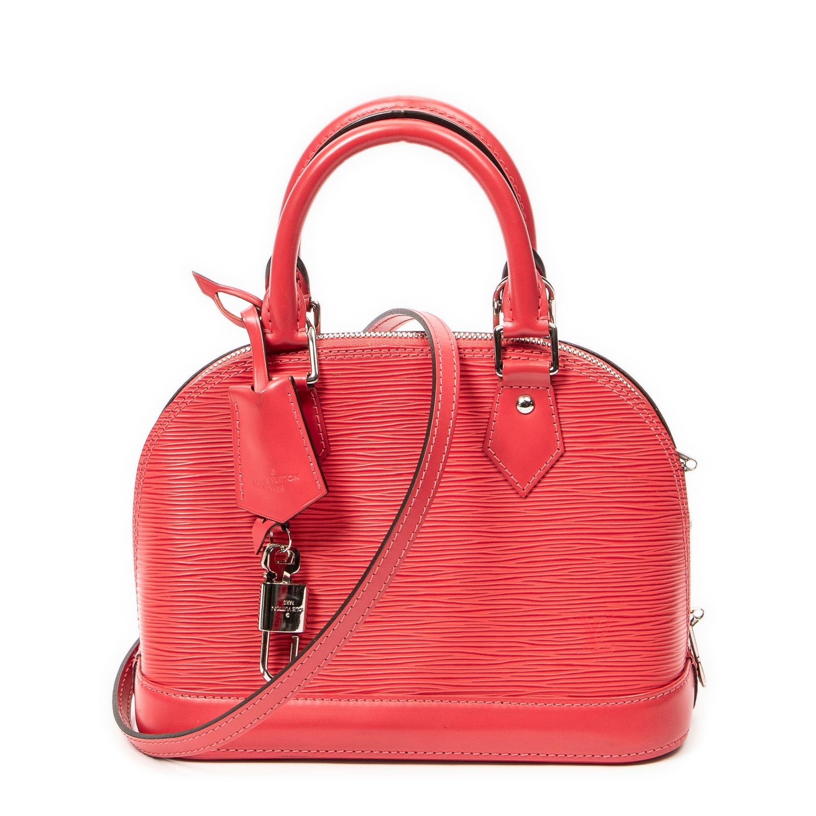 Louis Vuitton Alma BB in Grenade Epi: Genuine Pre-Owned Louis Vuitton Alma BB in Grenade Epi made in France in A condition. Date Code is FL2115 (21st Week of 2015) Measurements: 23.5*17.5*11.5cm (Length * Height * Width). This lot include