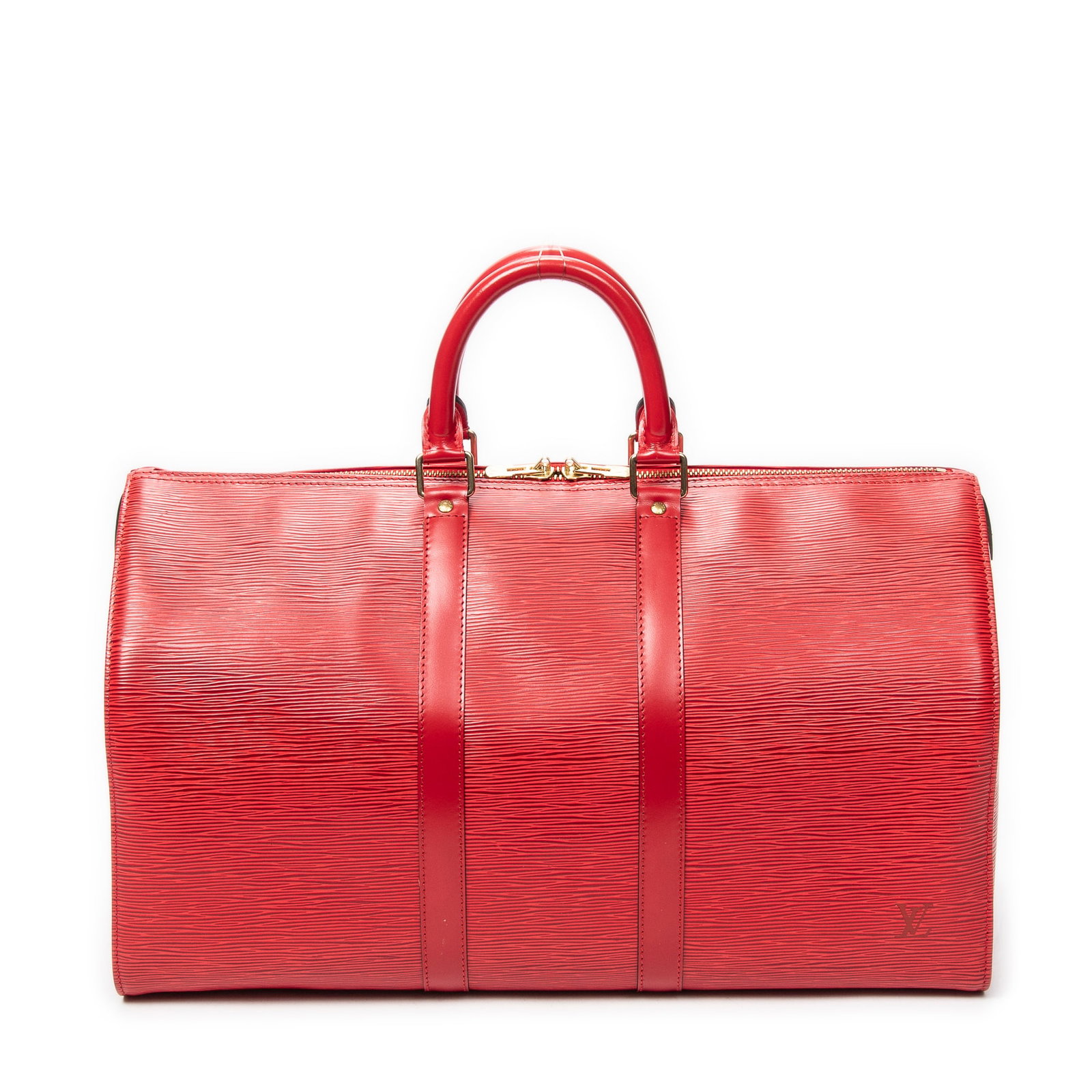 Louis Vuitton Keepall 50 in Red Epi: Genuine Pre-Owned Louis Vuitton Keepall 50 in Red Epi made in France in A condition. Date Code is VI0944 (Apr 1994) Measurements: 52*29*22cm (Length * Height * Width). This lot includes a certificate 