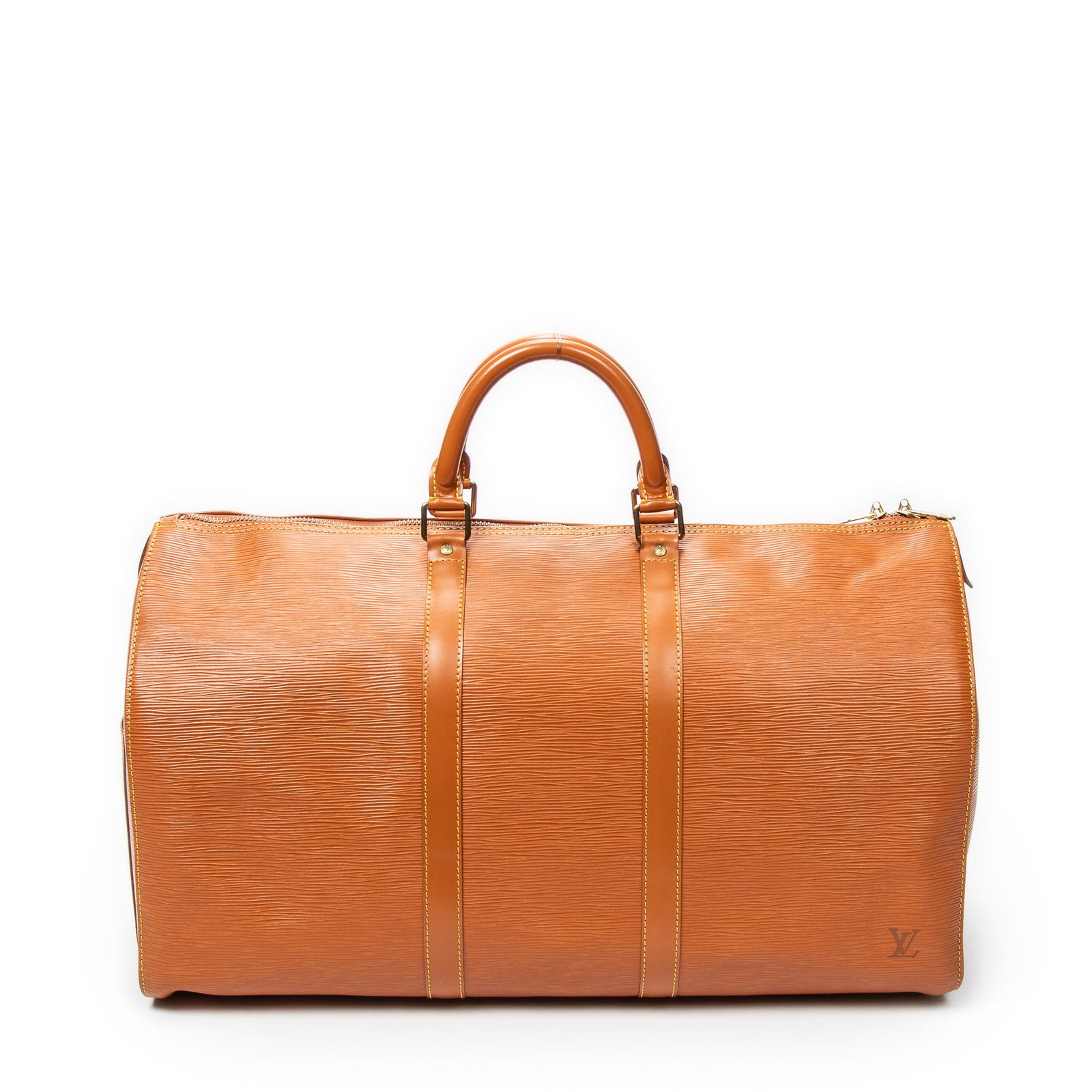 Louis Vuitton Keepall 50 in Gold Epi: Genuine Pre-Owned Louis Vuitton Keepall 50 in Gold Epi made in France in A condition. Date Code is VI0922 (Feb 1992) Measurements: 52*29*22cm (Length * Height * Width). This lot includes a certificate