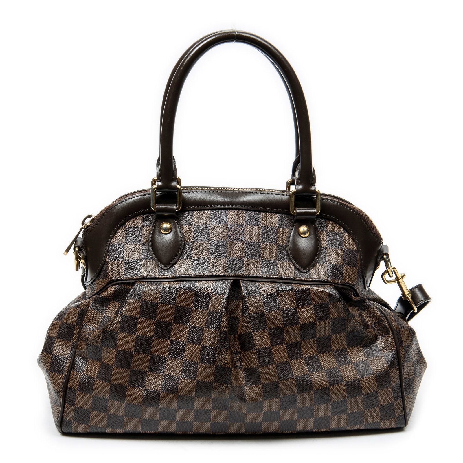 Louis Vuitton Trevi PM in Brown Damier Ebene: Genuine Pre-Owned Louis Vuitton Trevi PM in Brown Damier Ebene made in France in AA condition. Date Code is FL4170(47th week of 2010) Measurements: 34*24*15cm (Length * Height * Width). This lot inclu