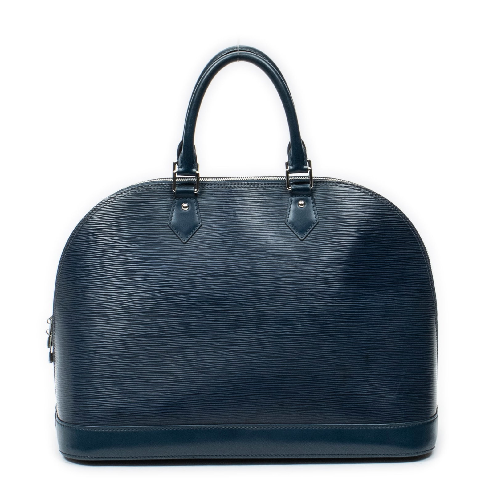 Louis Vuitton Alma GM in Navy Epi: Genuine Pre-Owned Louis Vuitton Alma GM in Navy Epi made in France in AB condition. Date Code is MI2113 (21st week of 2013) Measurements: 39*28*19cm (Length * Height * Width). This lot includes a cert