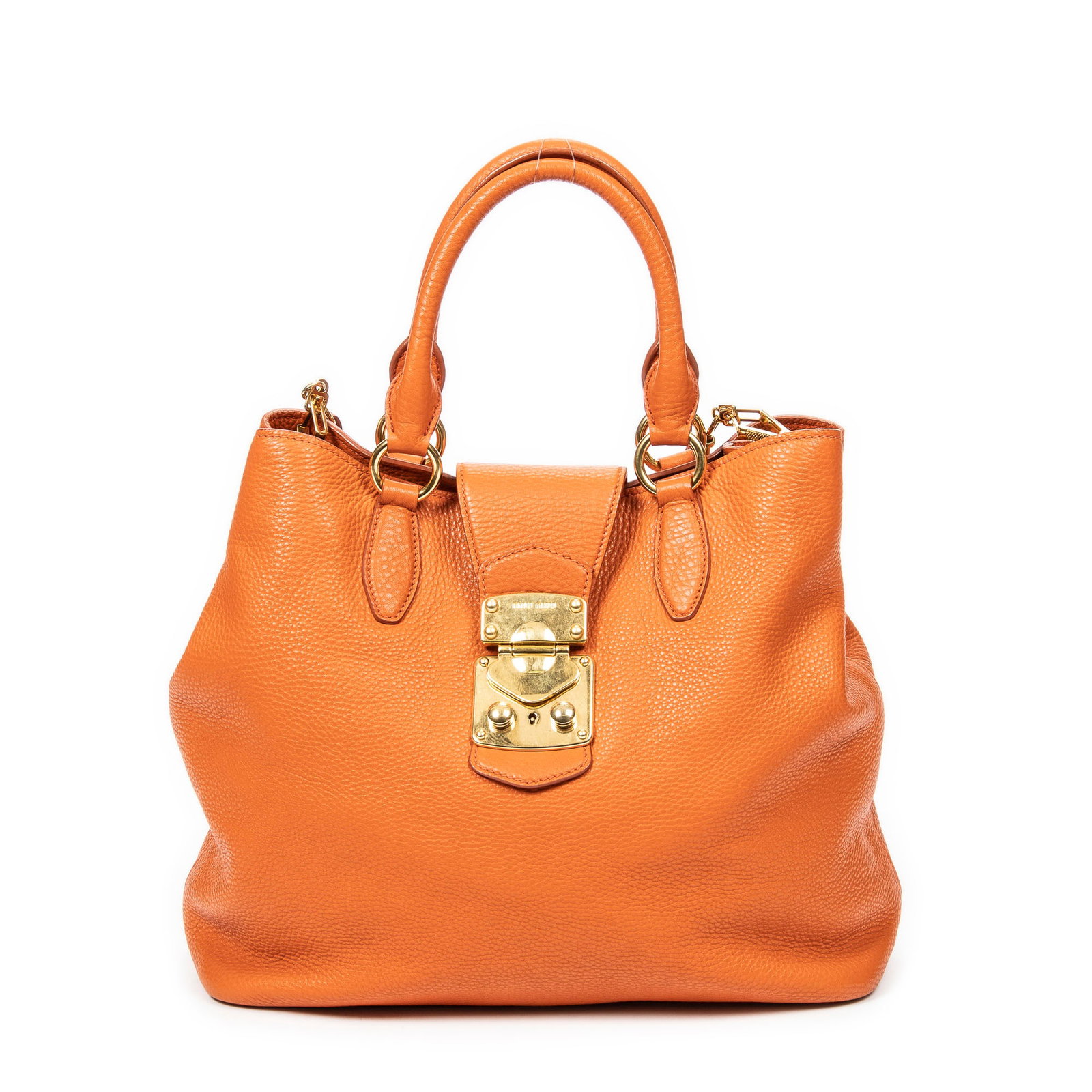Miu Miu Push Lock Tote in Vitello Caribouv Leather: Genuine Pre-Owned Miu Miu Push Lock Tote in Orange Vitello Caribouv Leather made in Italy in A condition. Date Code is RN0870 Measurements: 35*27*15cm (Length * Height * Width). This lot includes a ce