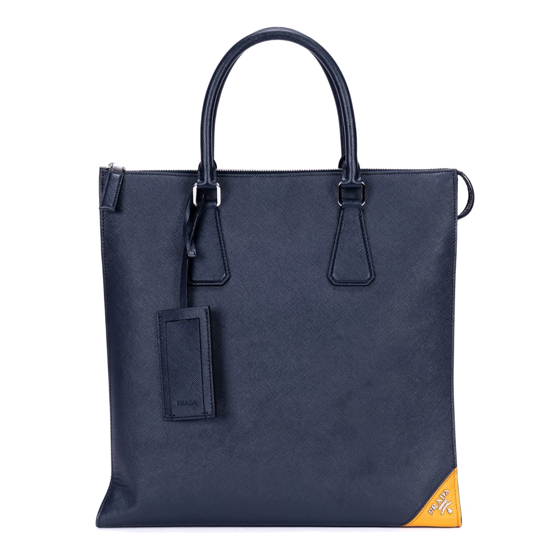 Prada A4 Tote in Navy Saffiano Lux Leather: Genuine Pre-Owned Prada A4 Tote in Navy Saffiano Lux Leather made in Italy in AA condition. Date Code is 56 / 3 Measurements: 34*36*7cm (Length * Height * Width). This lot includes a certificate of au