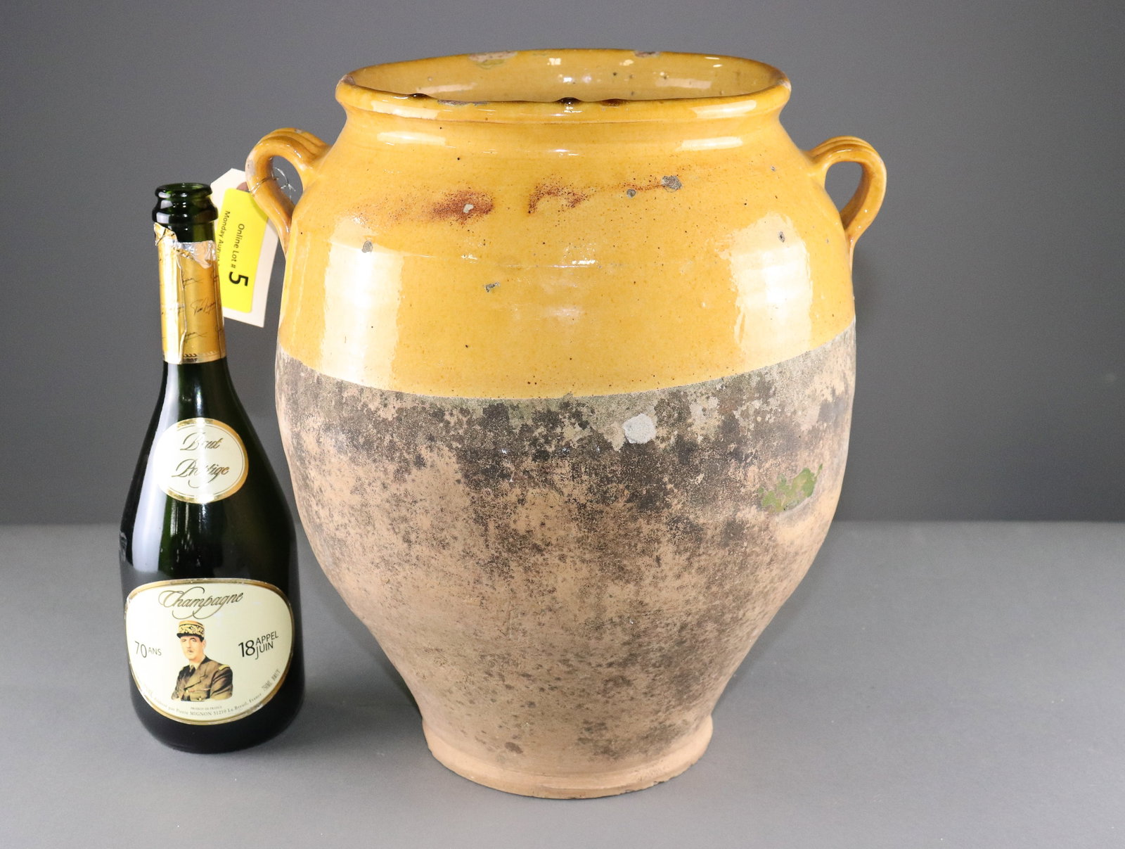 French Large Yellow Glazed Confit Pot #1: French Large Yellow Glazed Confit Pot - 14.5 in tall x 13.5 x 12