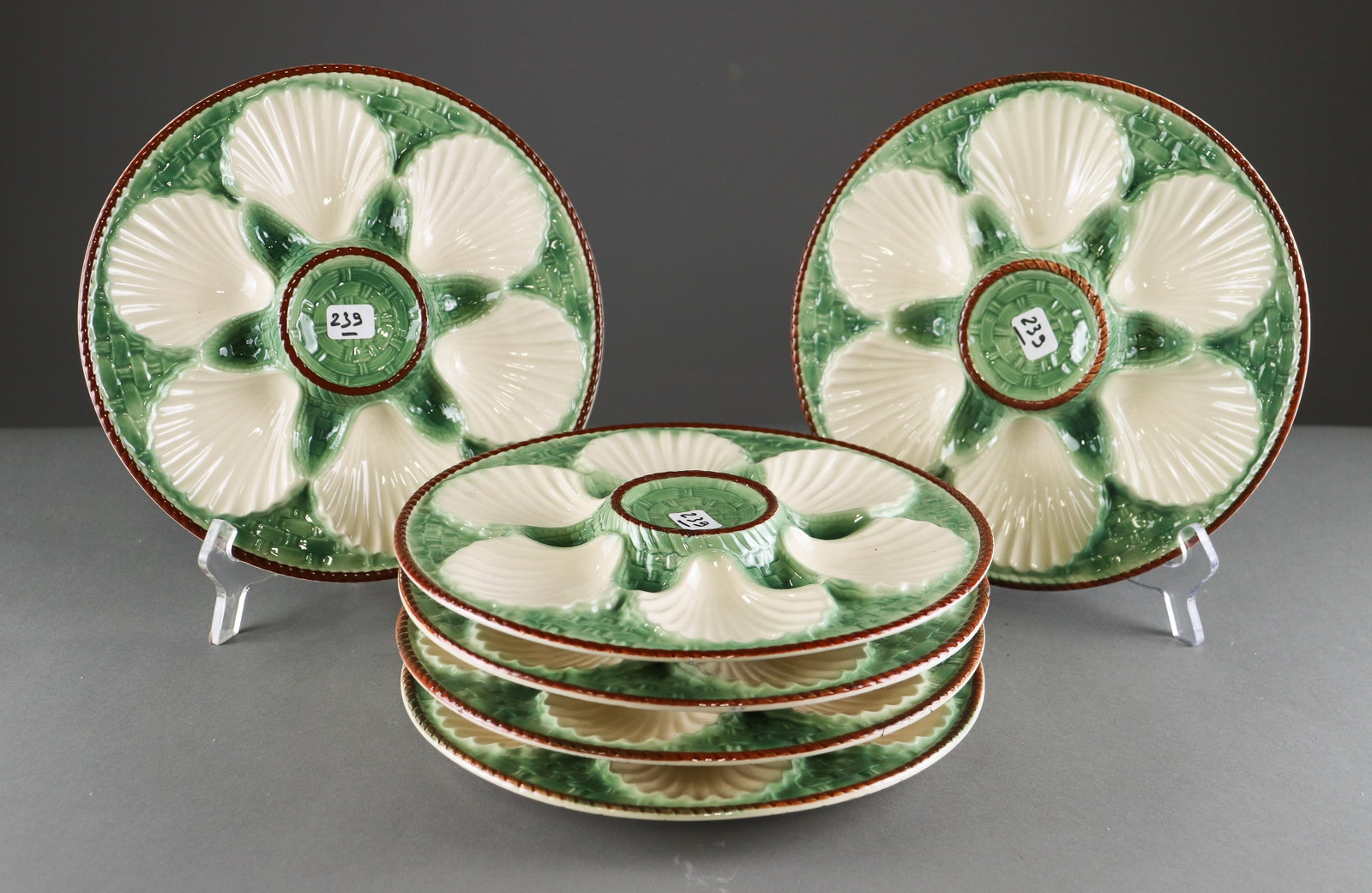 French Set Of 6 Majolica Oyster Plates (1 of 4)
