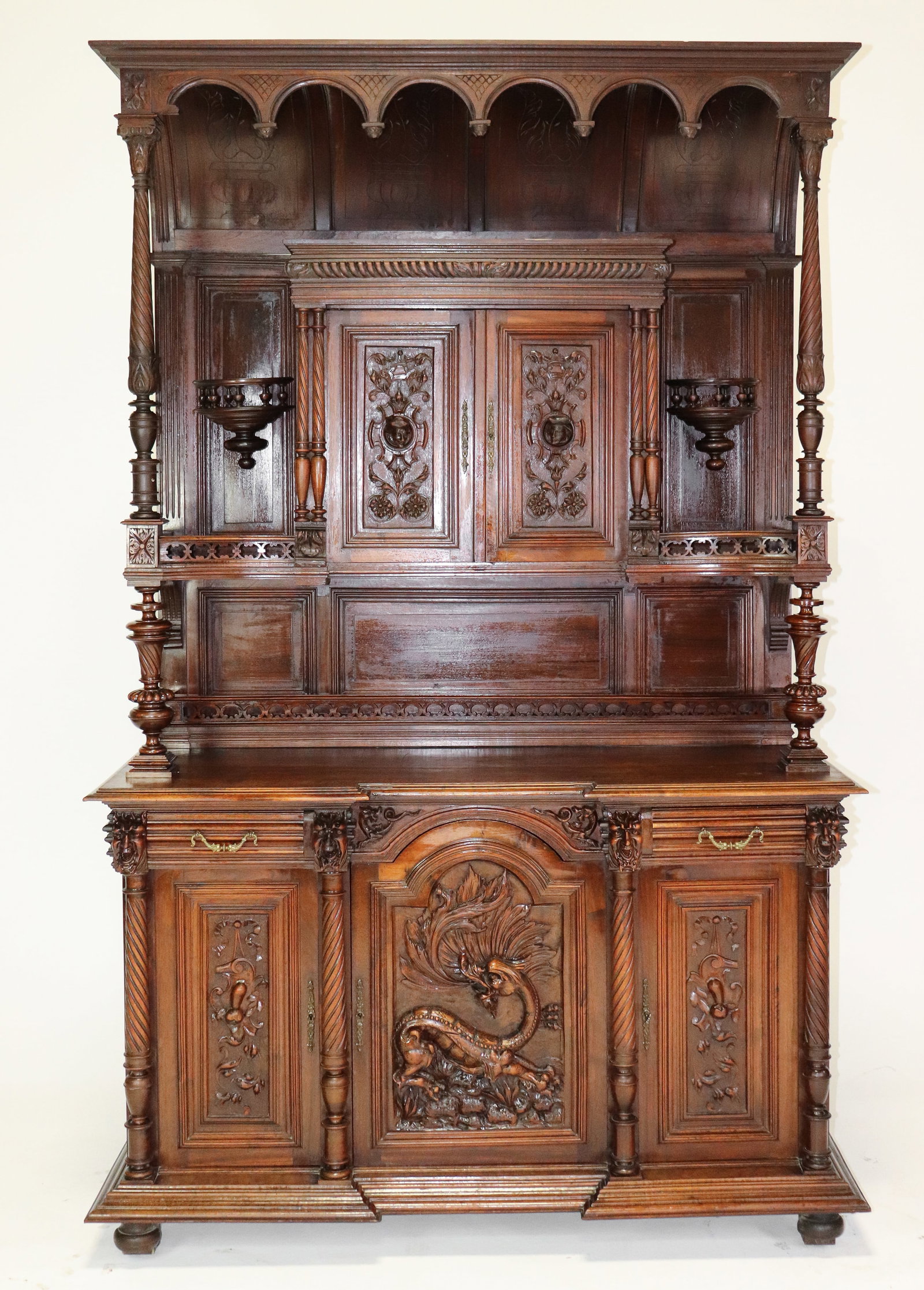 Henri II Style Carved Walnut Double Buffet (1 of 7)