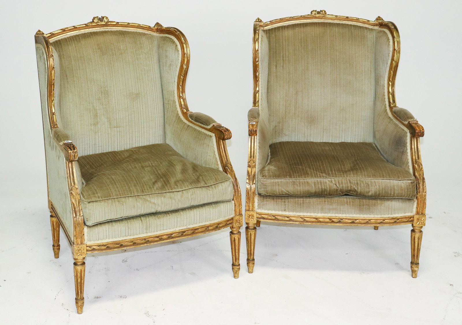 Louis XVI Style Pair of Gilded Upholstered Arm Chairs (1 of 6)