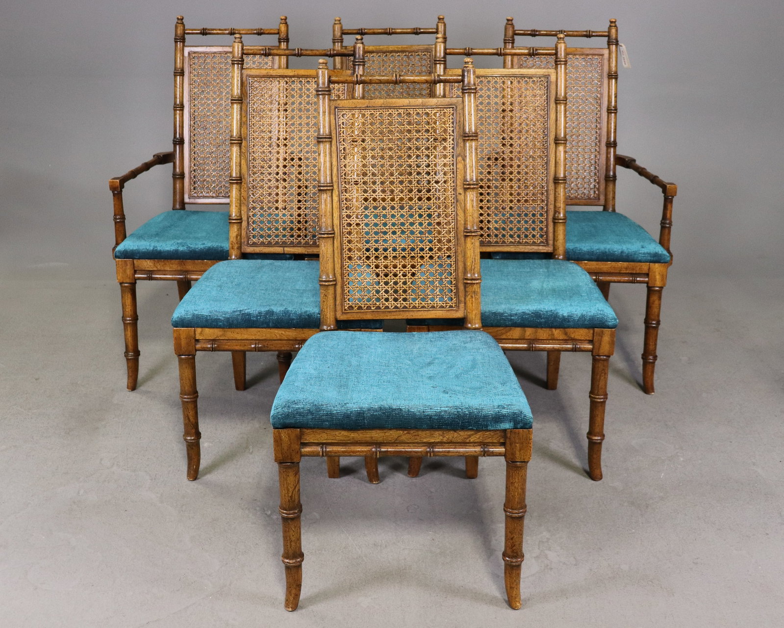 Set Of 6 Henredon Walnut Faux Bamboo Cane Dining Chairs (1 of 7)