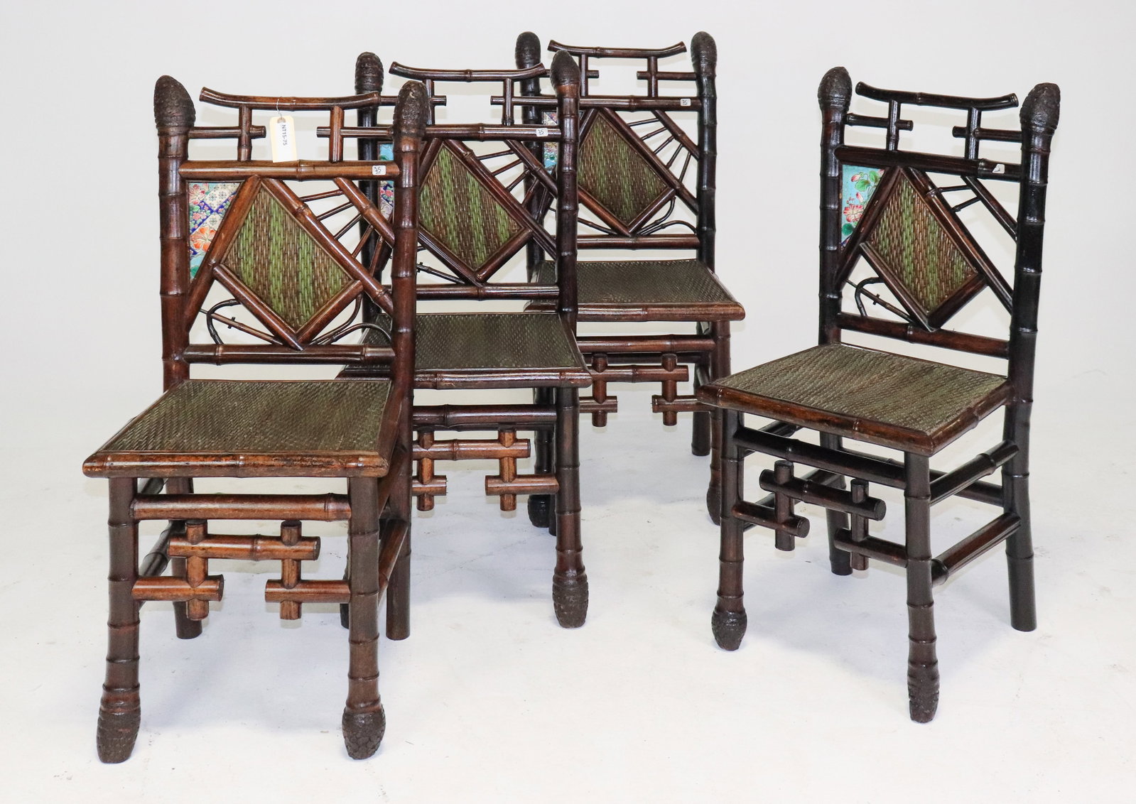4 Bamboo / Rattan Pagoda Style Rush Seat Chairs (1 of 6)