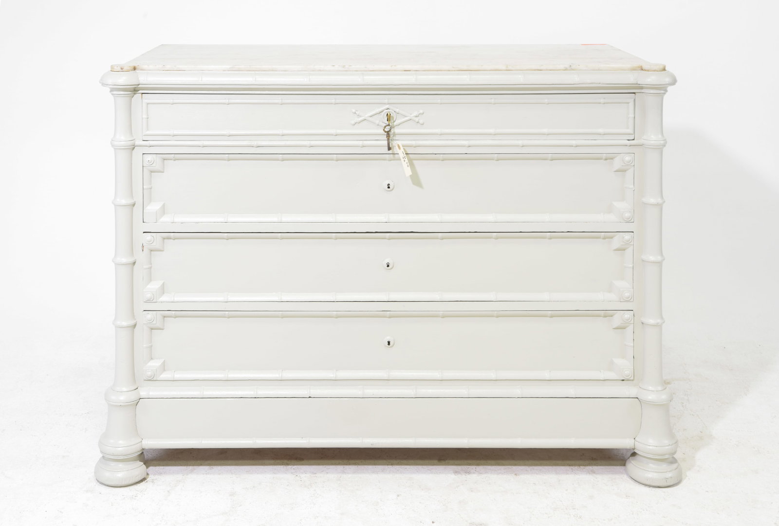 Faux Bamboo White Marble Top Painted Chest (1 of 5)
