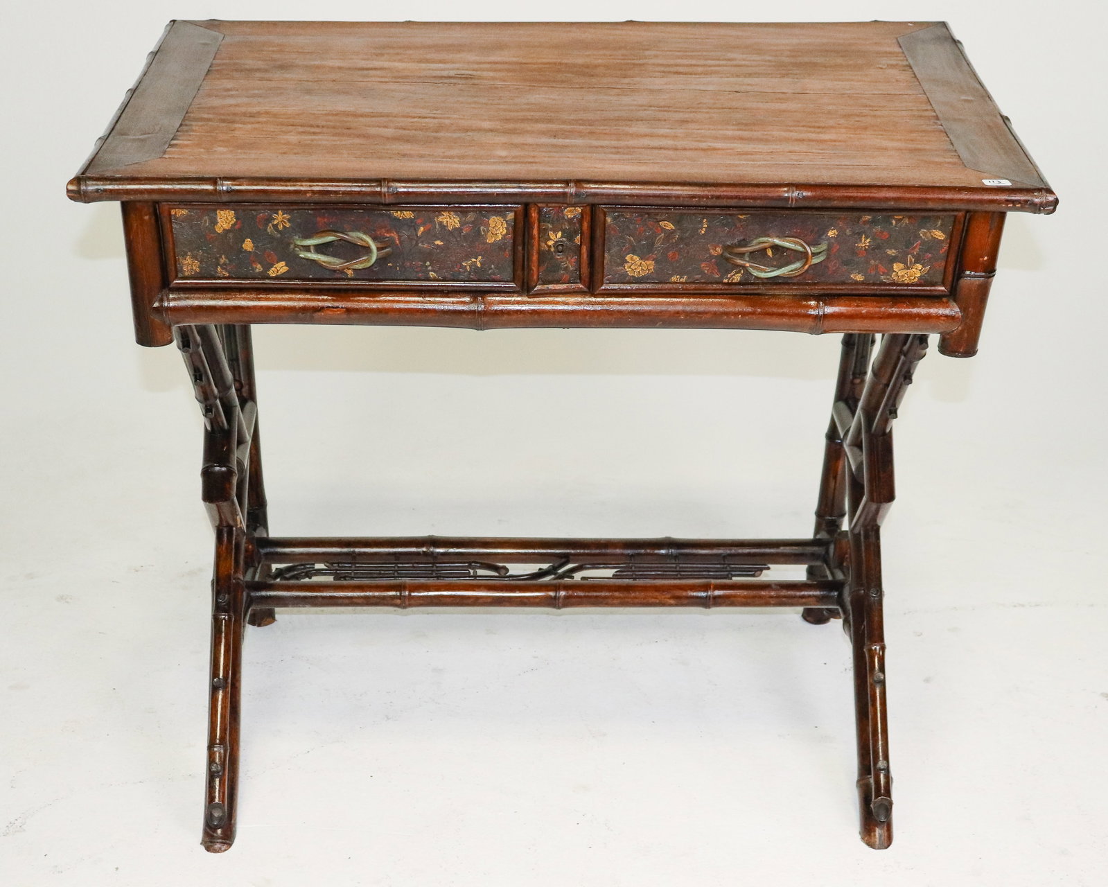 French Faux Bamboo Desk With 2 Hand Painted Drawer (1 of 7)