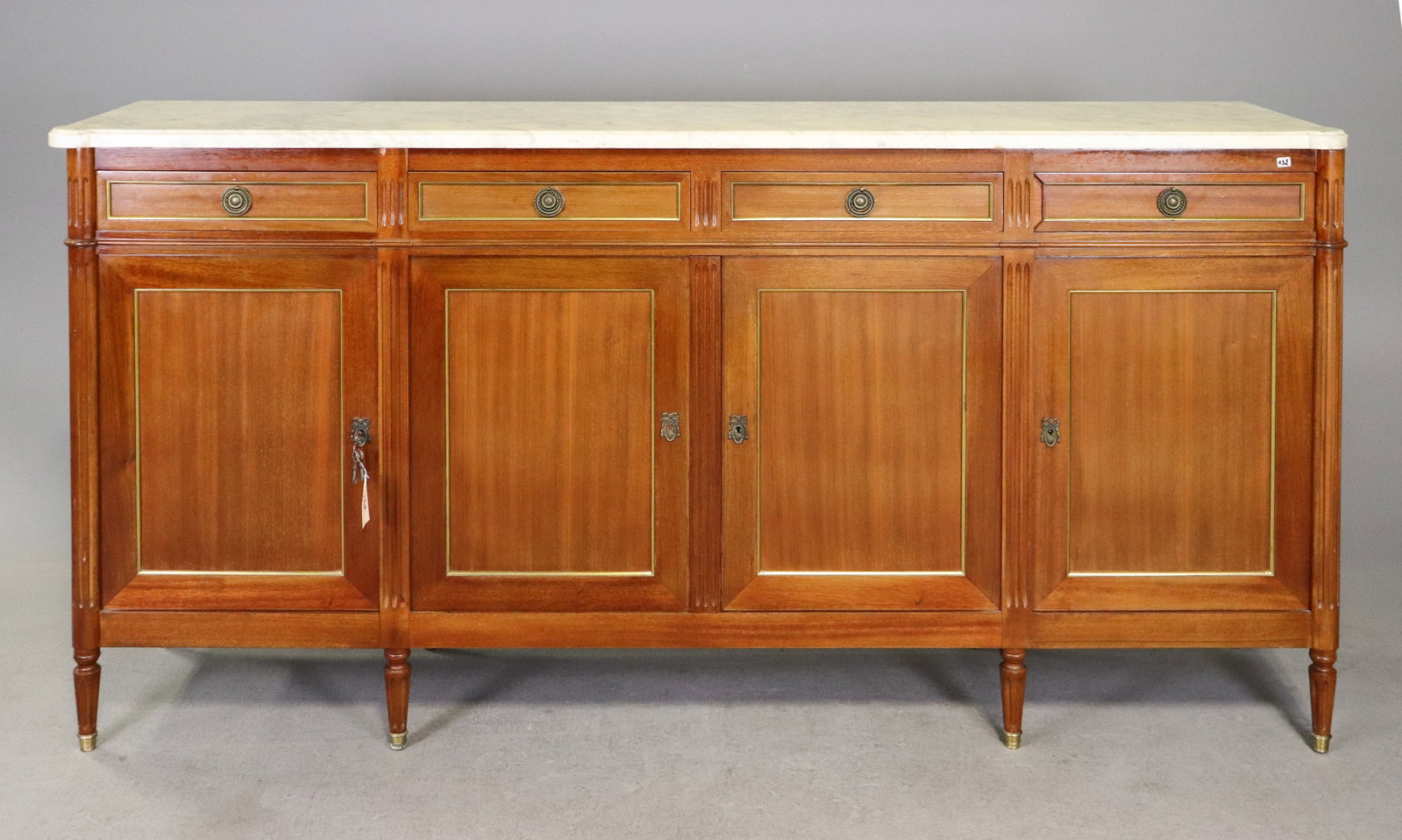 Louis XVI Style White Marble Top 4 Door Sideboard (1 of 8)