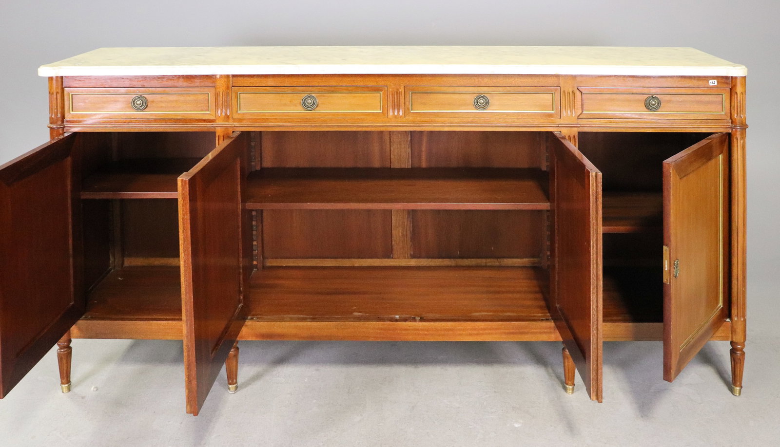 Louis XVI Style White Marble Top 4 Door Sideboard - 2