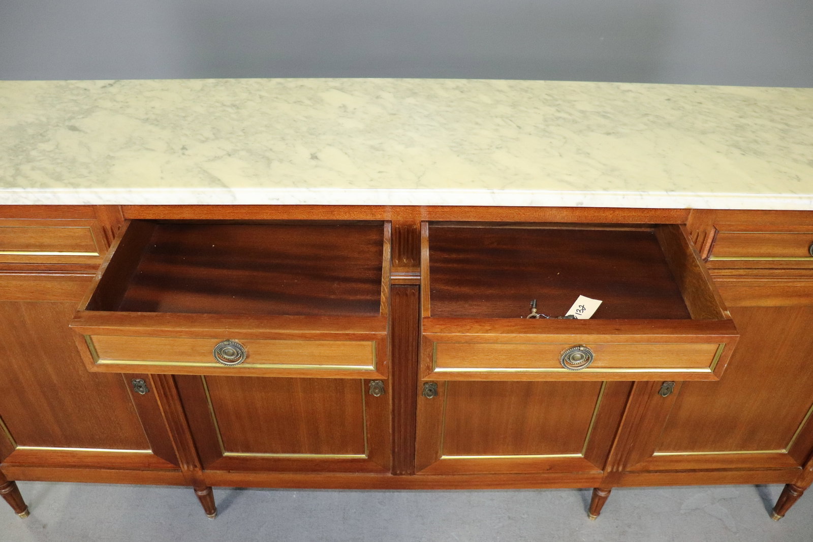 Louis XVI Style White Marble Top 4 Door Sideboard - 3