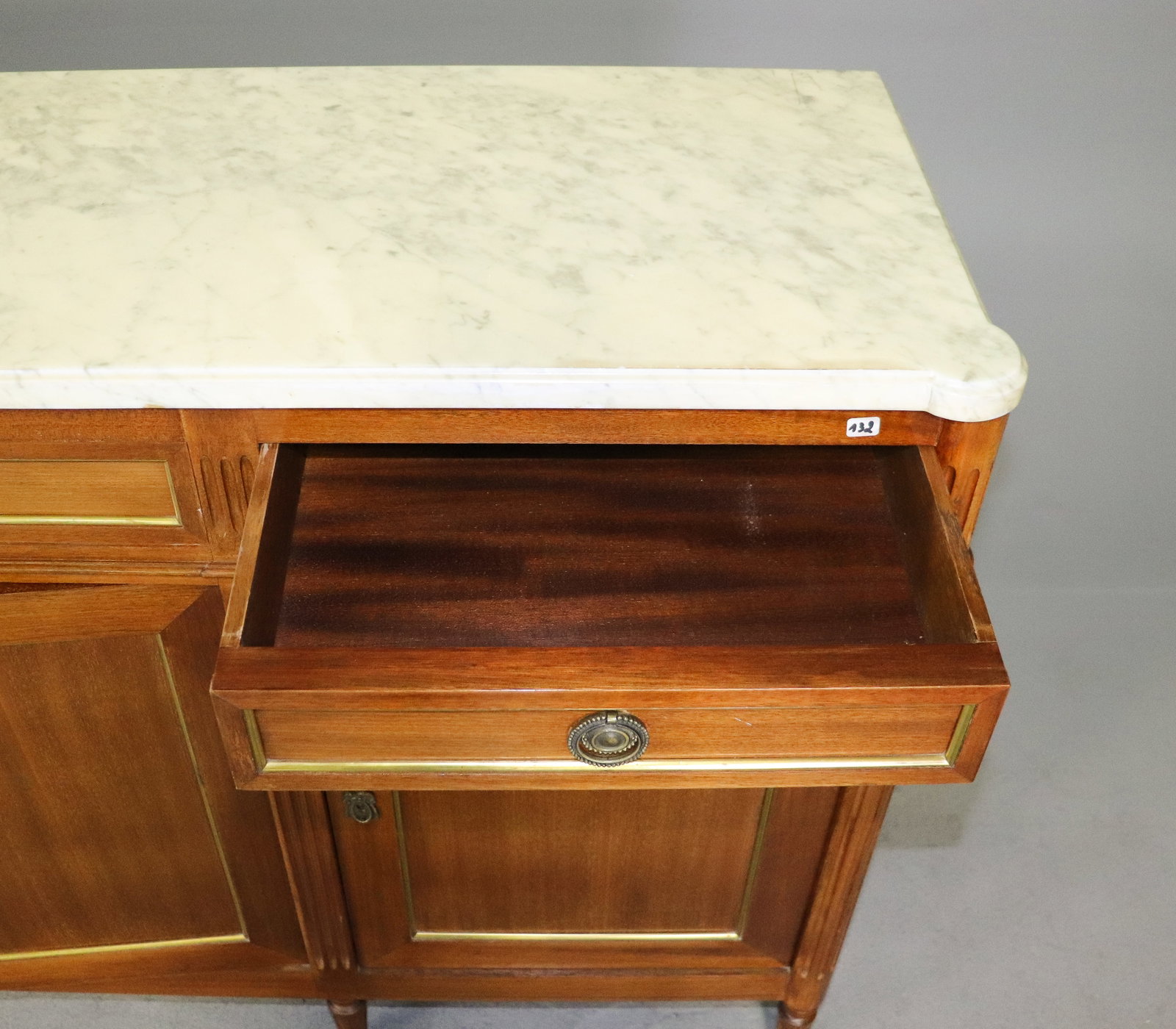 Louis XVI Style White Marble Top 4 Door Sideboard - 4
