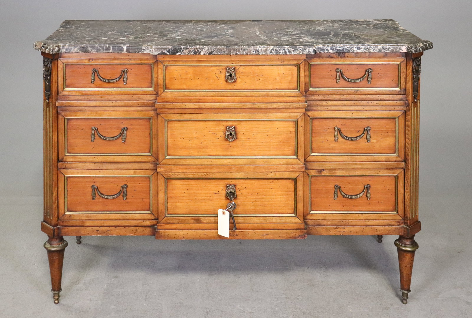 Louis XVI Style 3 drawer Marble Top Chest (1 of 6)