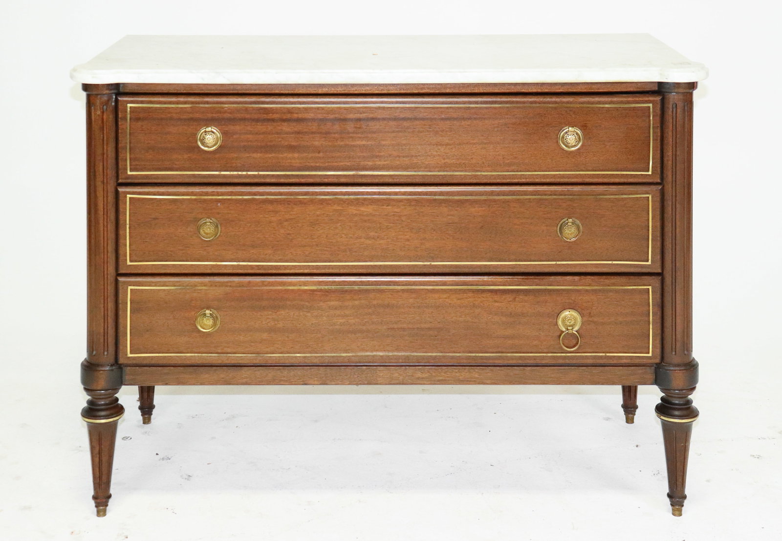 Louis XVI Style White Marble Top 3 Drawer Chest (1 of 5)