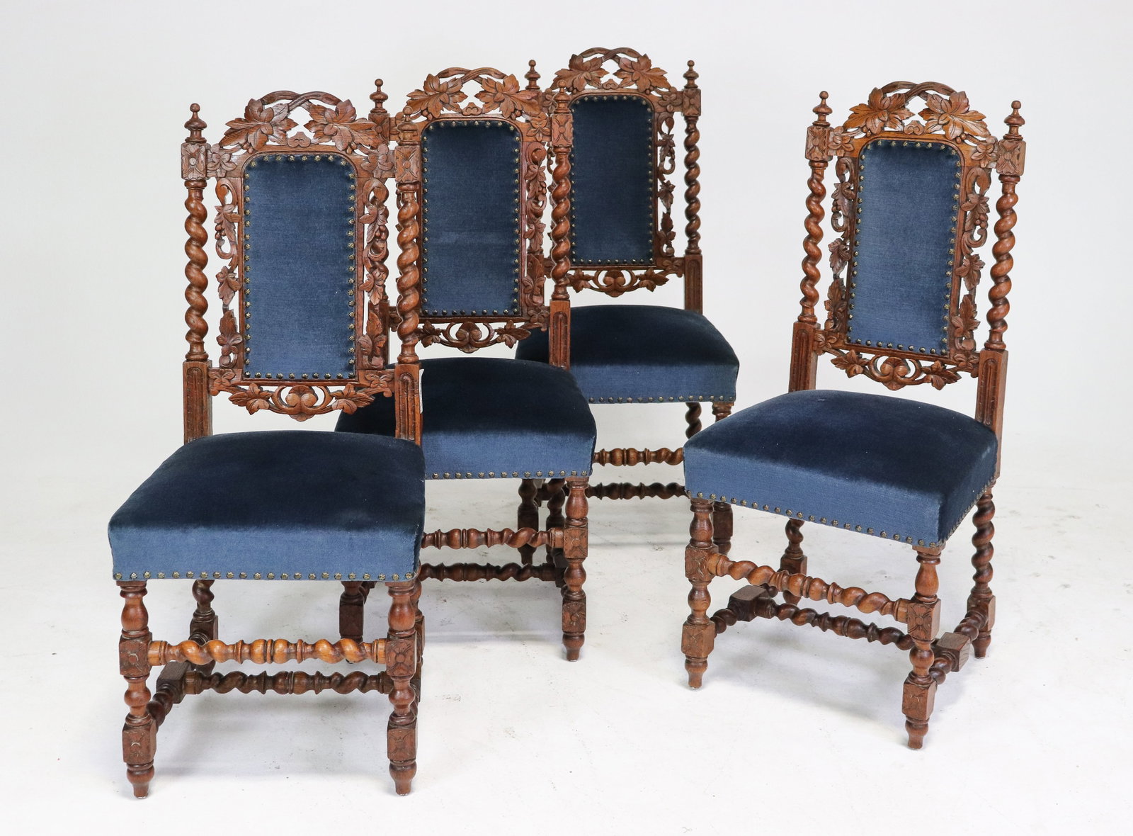 Louis XIII Style Set Of 4 French Twist Chairs: Louis XIII Style Set Of 4 French Twist Chairs - 41 in tall x 18 x 19, seat height is 19 in