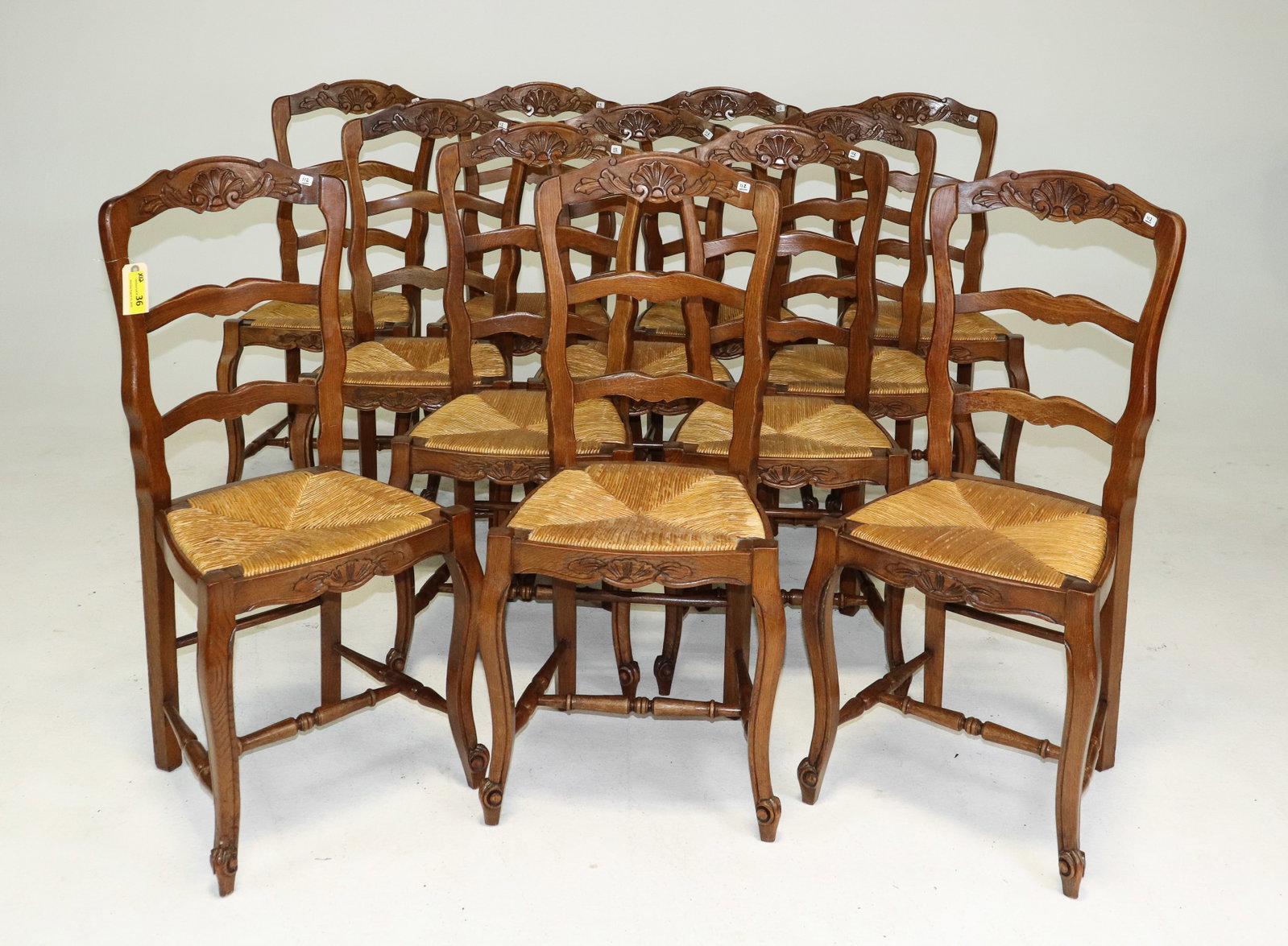 Louis XV Style Set of 12 Oak Rush Seat Chairs (1 of 5)