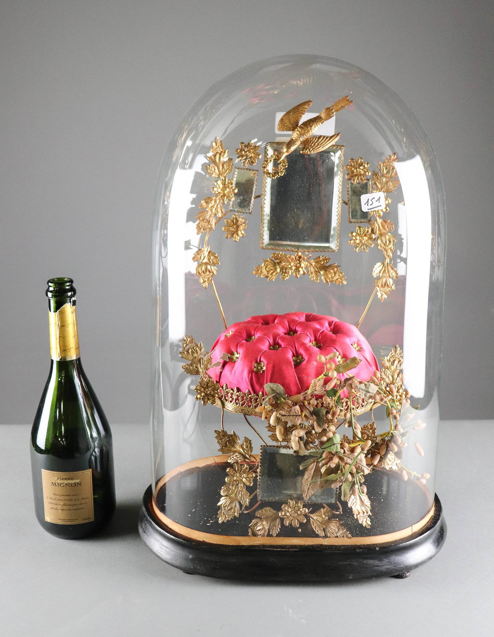 French Glass Marriage Dome with Wood Base #2 (1 of 4)
