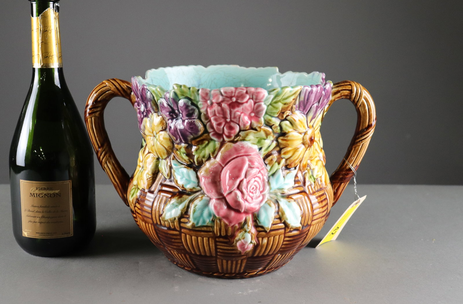 Onnaing Majolica Jardiniere / Planter #1: Onnaing Majolica Jardiniere / Planter - 8.5 in tall x 13 x 9