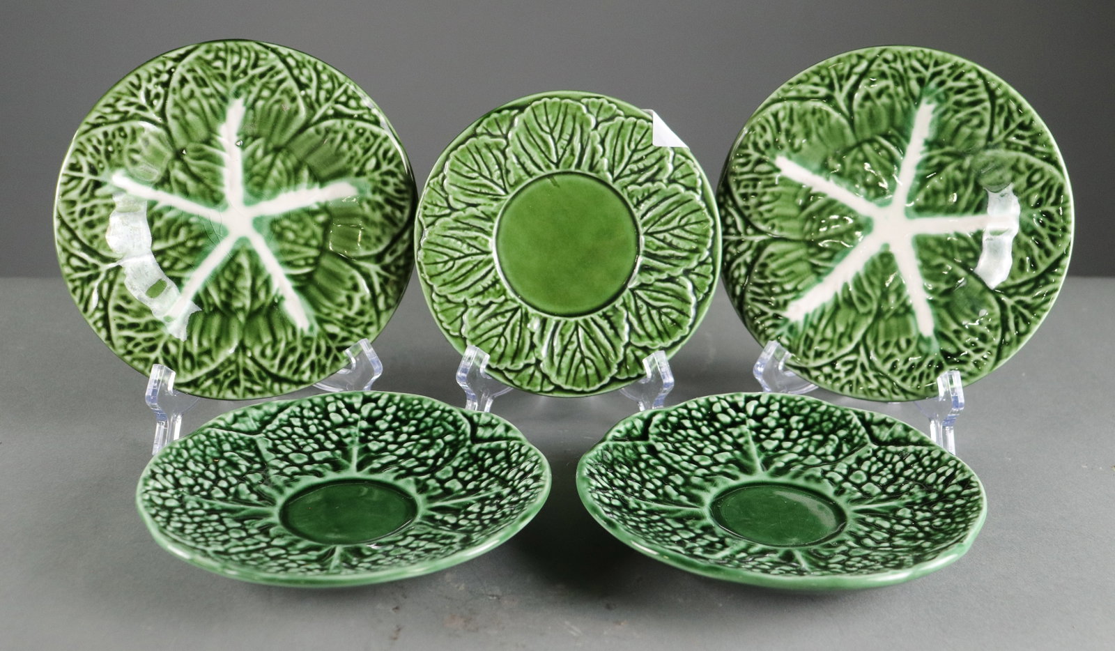 6 Green Majolica Small Dessert Plates: 6 Green Majolica Small Dessert Plates - 0.5 in tall x 6.5 in diameter