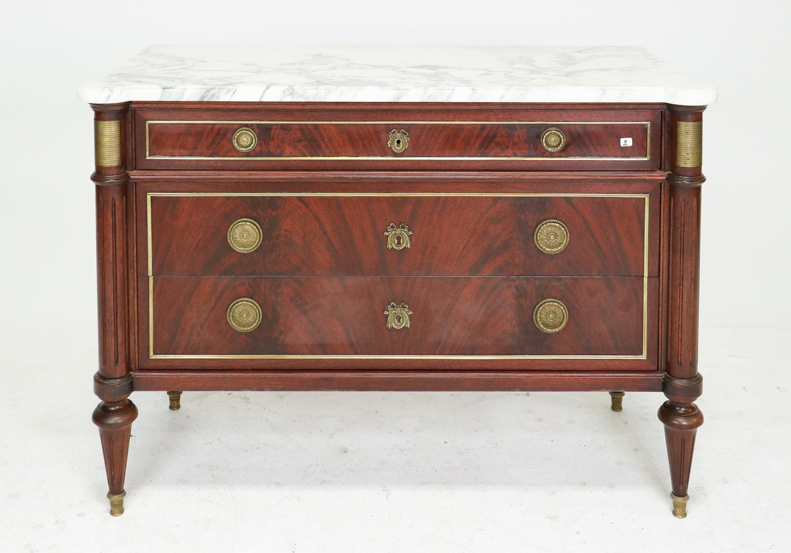 Louis XVI Style White Marble Top 3 Drawer Chest (1 of 5)