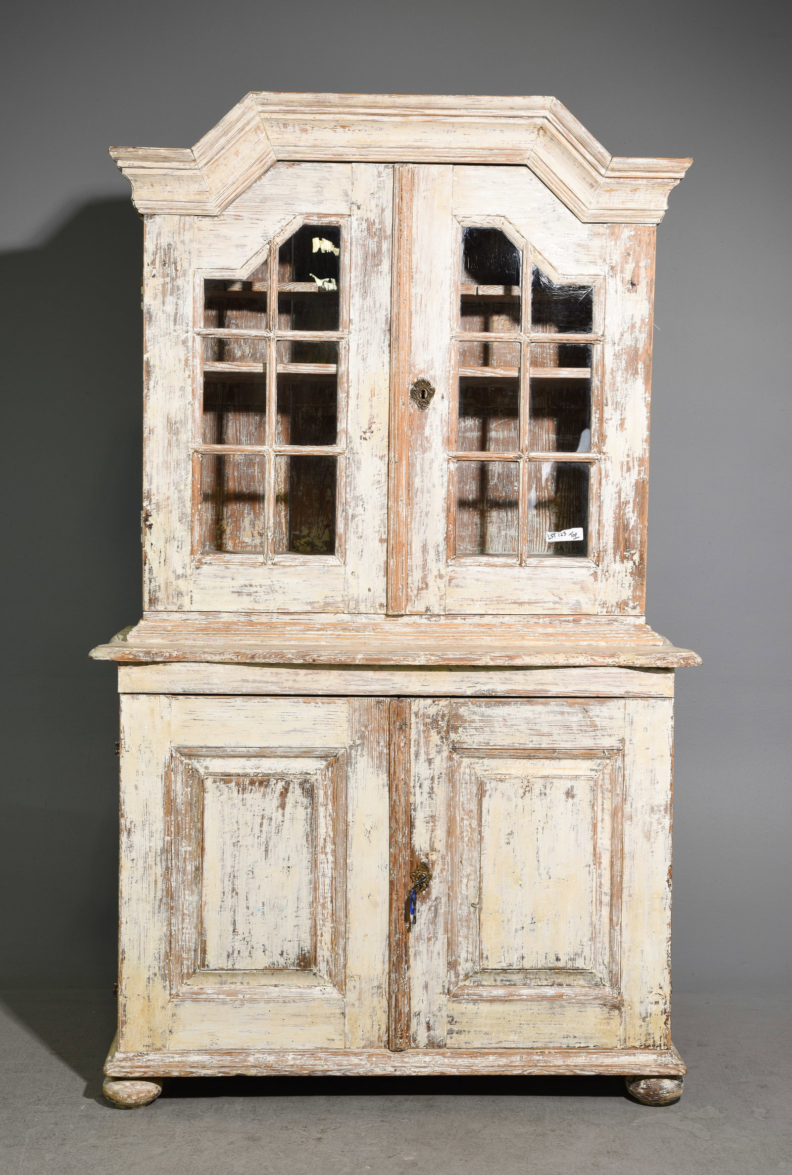 Swedish Gustavian Hand Scraped Painted Cupboard: Swedish Gustavian Cupboard in Old Butter Colored Hand Scraped Paint - 78 in tall x 47 x 21