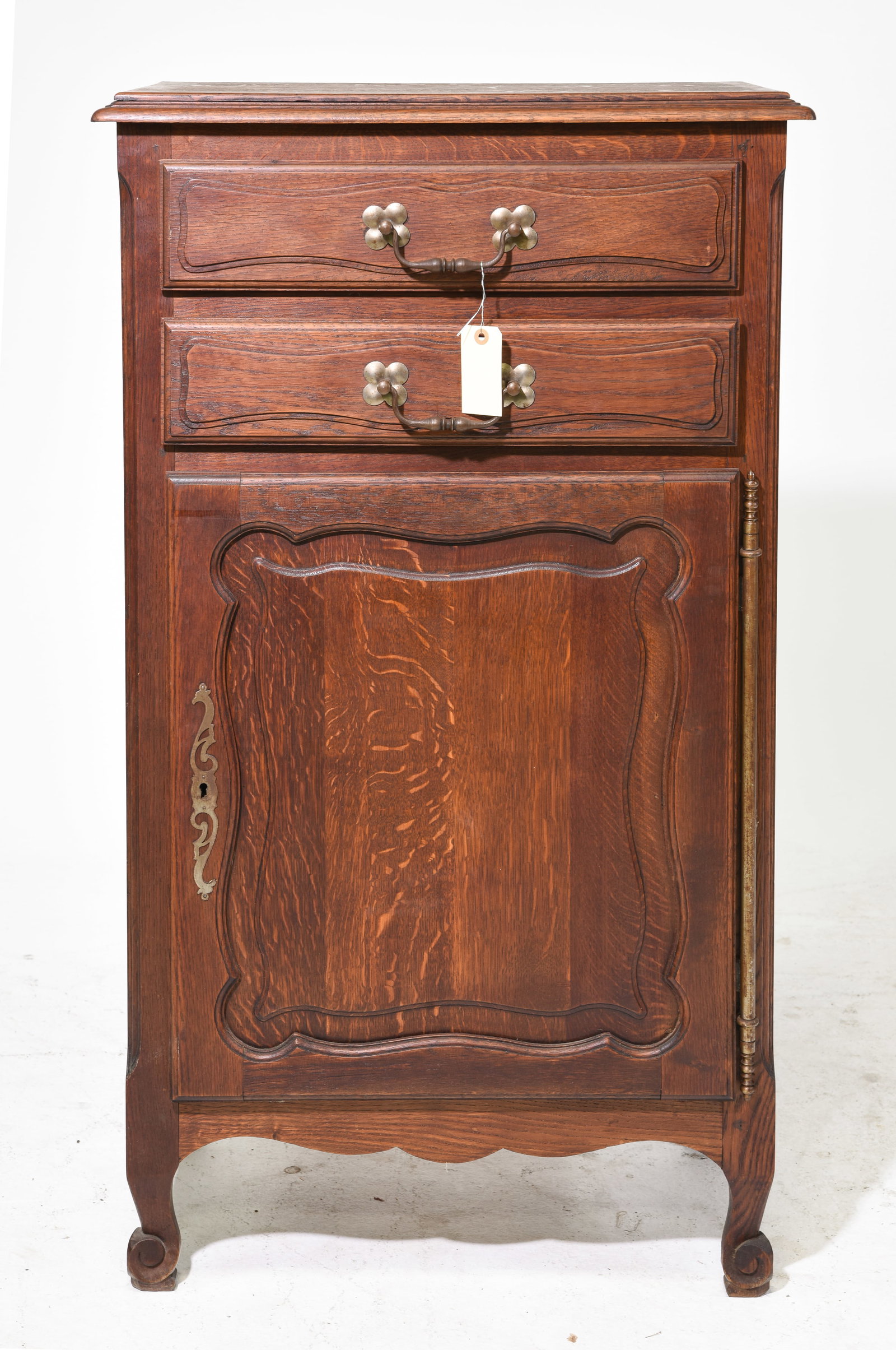 Louis XV Style Tall Oak Jam Cupboard: French Louis XV Style Tall Oak Jam Cupboard / Cabinet with Two Drawers - 44 in tall x 25.5 x 14.5