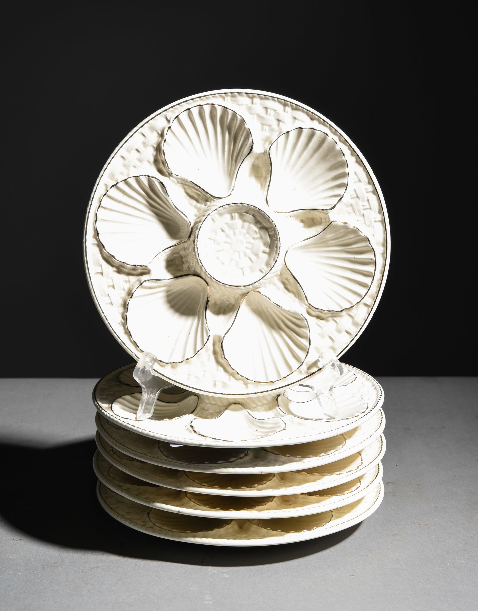6 French White Scallop Plates: 6 French White Scallop Plates - 1 in tall x 9.5 inch diameter each