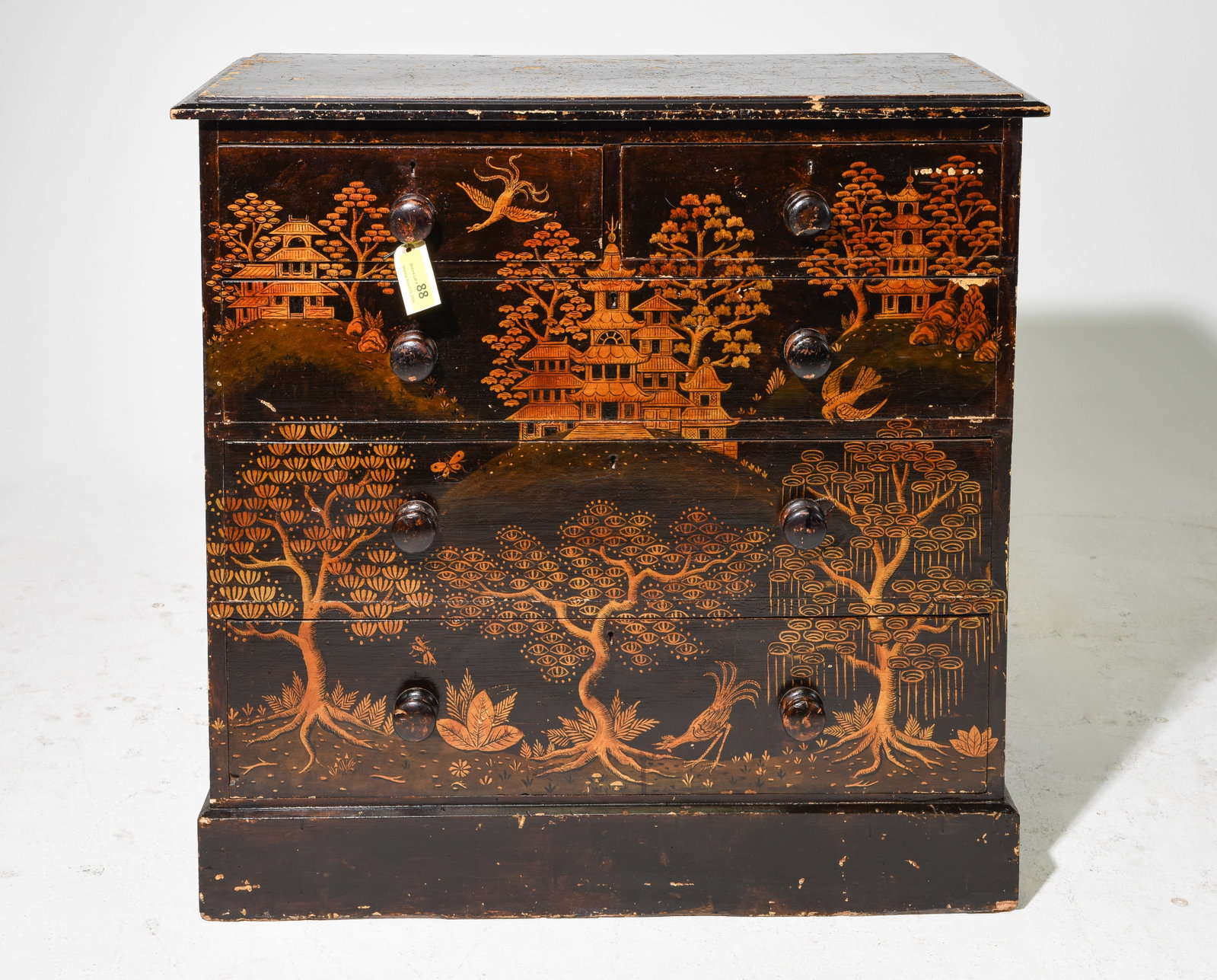Chinoiserie Painted Five Drawer Chest: Chinoiserie Painted Five Drawer Chest - 38 in tall x 38 x 18
