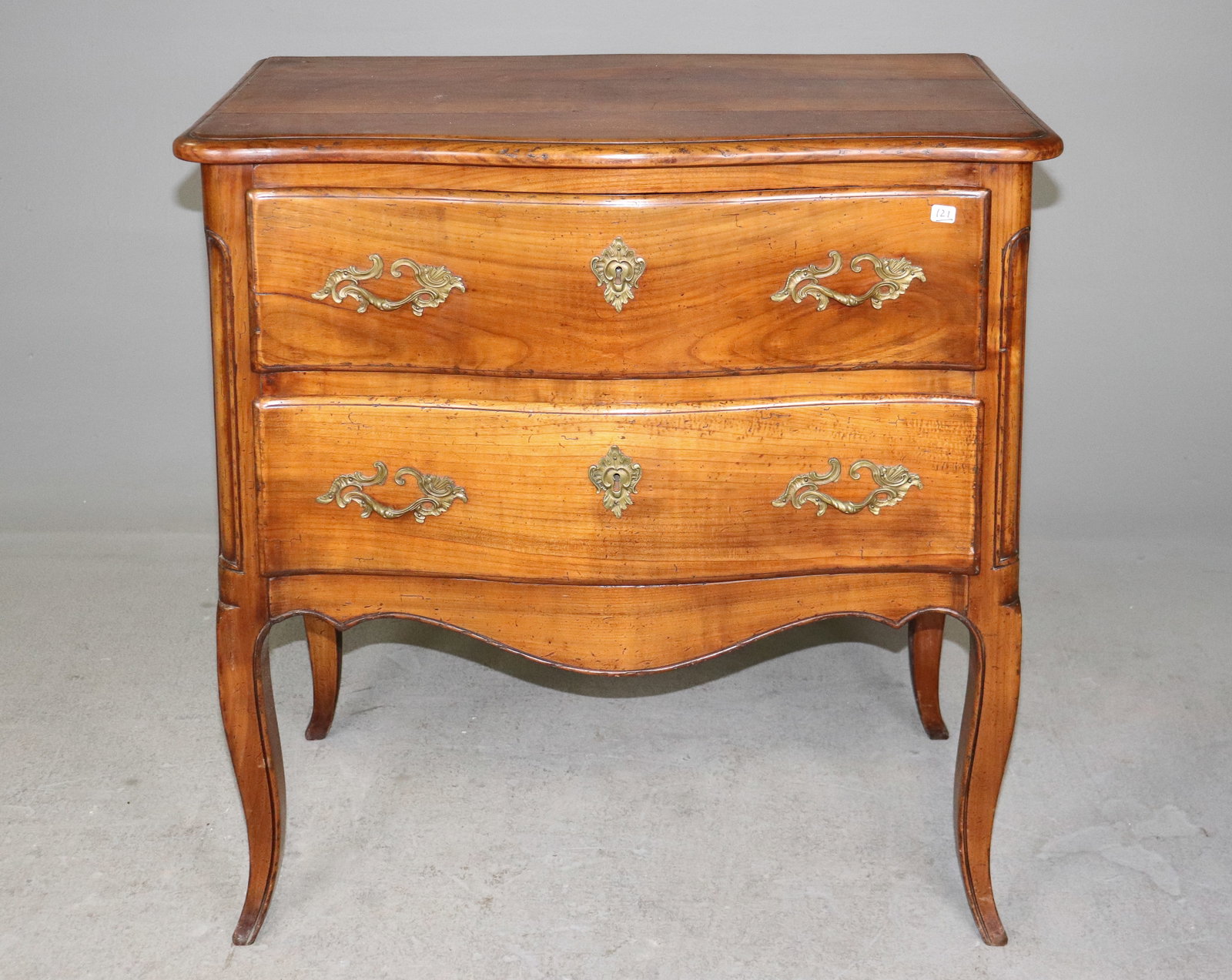 French Two Drawer Louis XV Style Chest in Cherry: French Two Drawer Louis XV Style Chest in Cherry - 33 in tall x 33 x 18