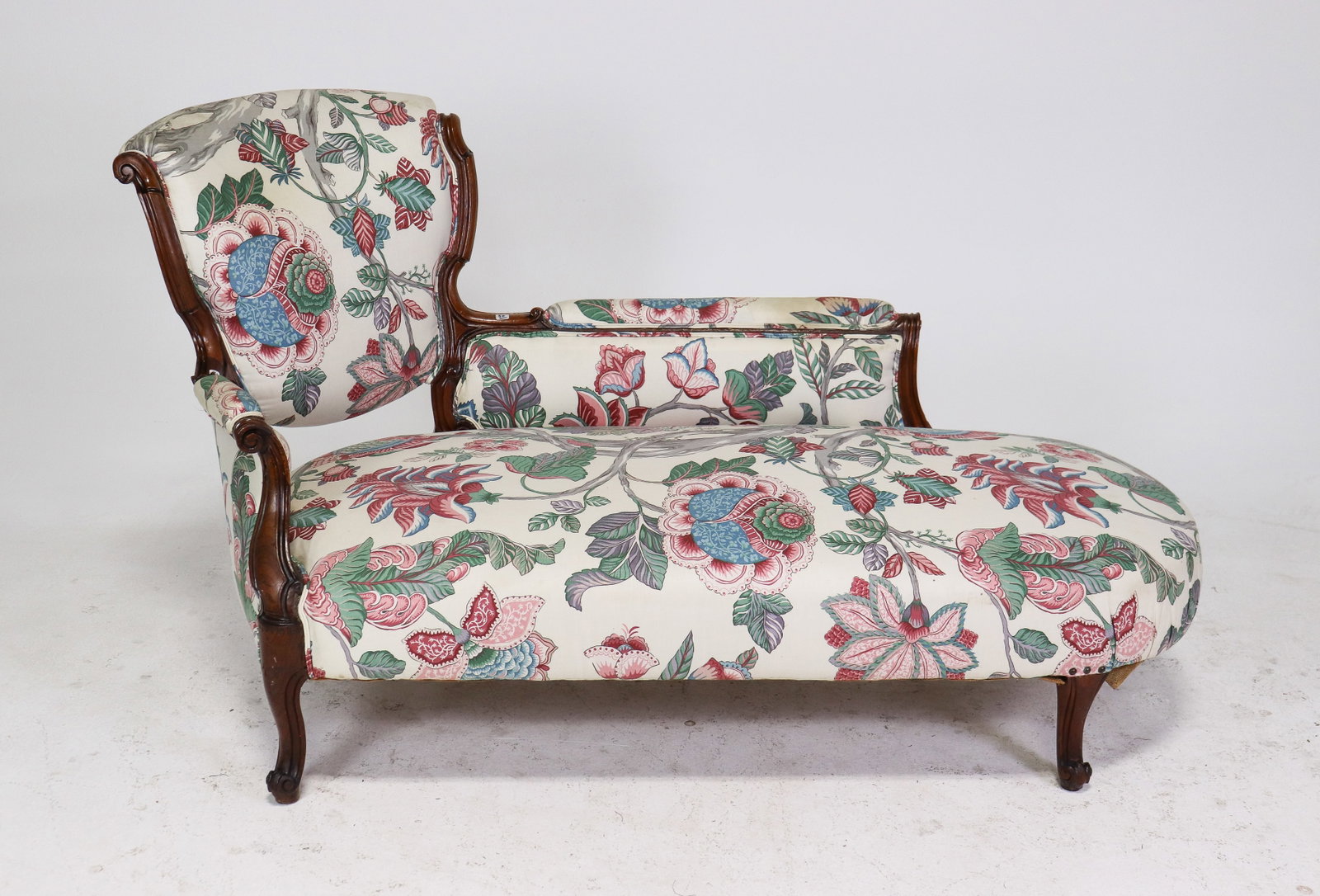 French Louis XV Style Carved Upholstered Chaise Longue / Meridienne (1 of 8)