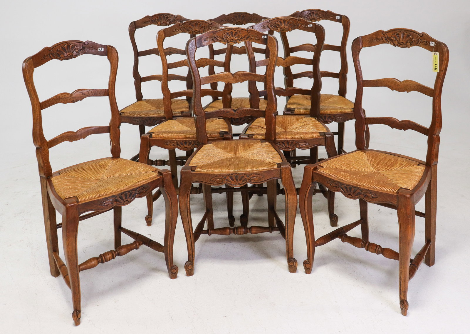 Set of 8 French Louis XV Style Rush Seat Dining Chairs (1 of 5)