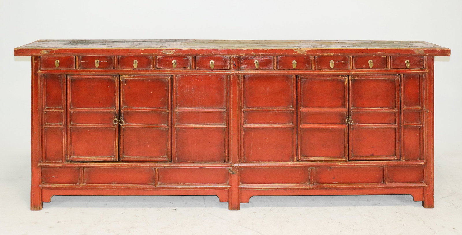 Large Asian Red Painted Sideboard Buffet Cabinet (1 of 9)