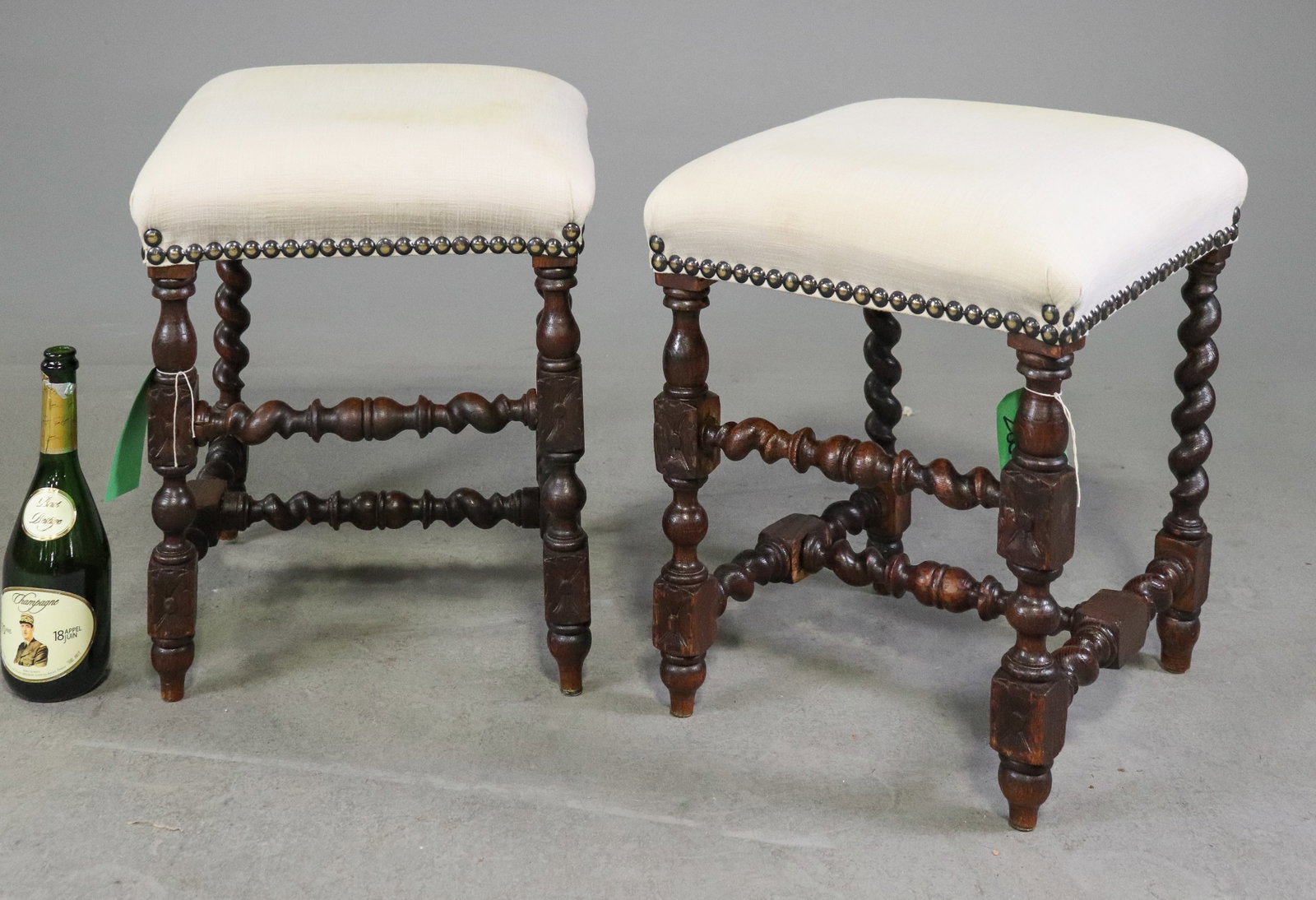 Pair Antique English Oak Barley Twist Stools (1 of 4)
