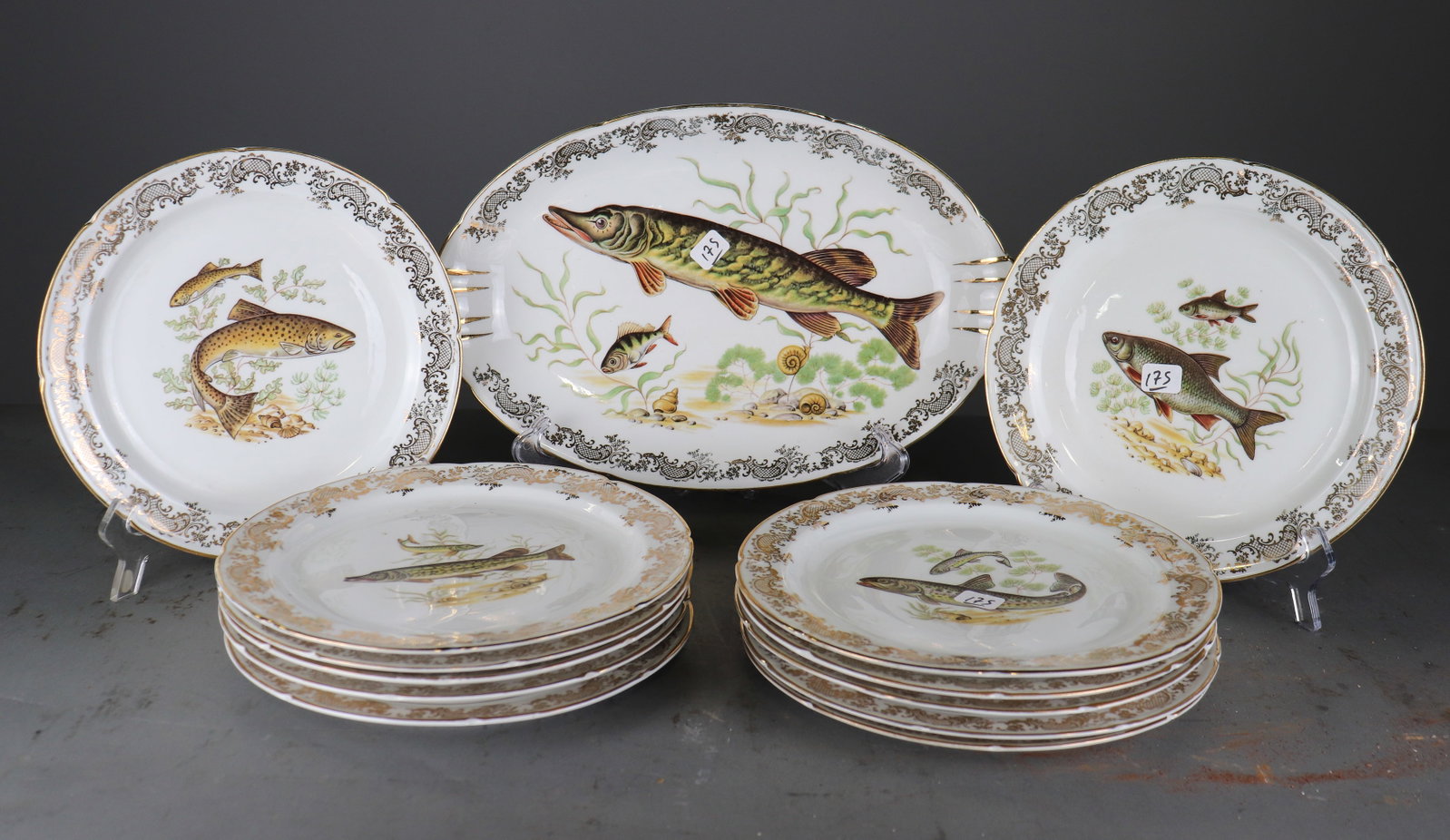 13 Piece Fish Decorated Porcelain Dinnerware Set (1 of 4)