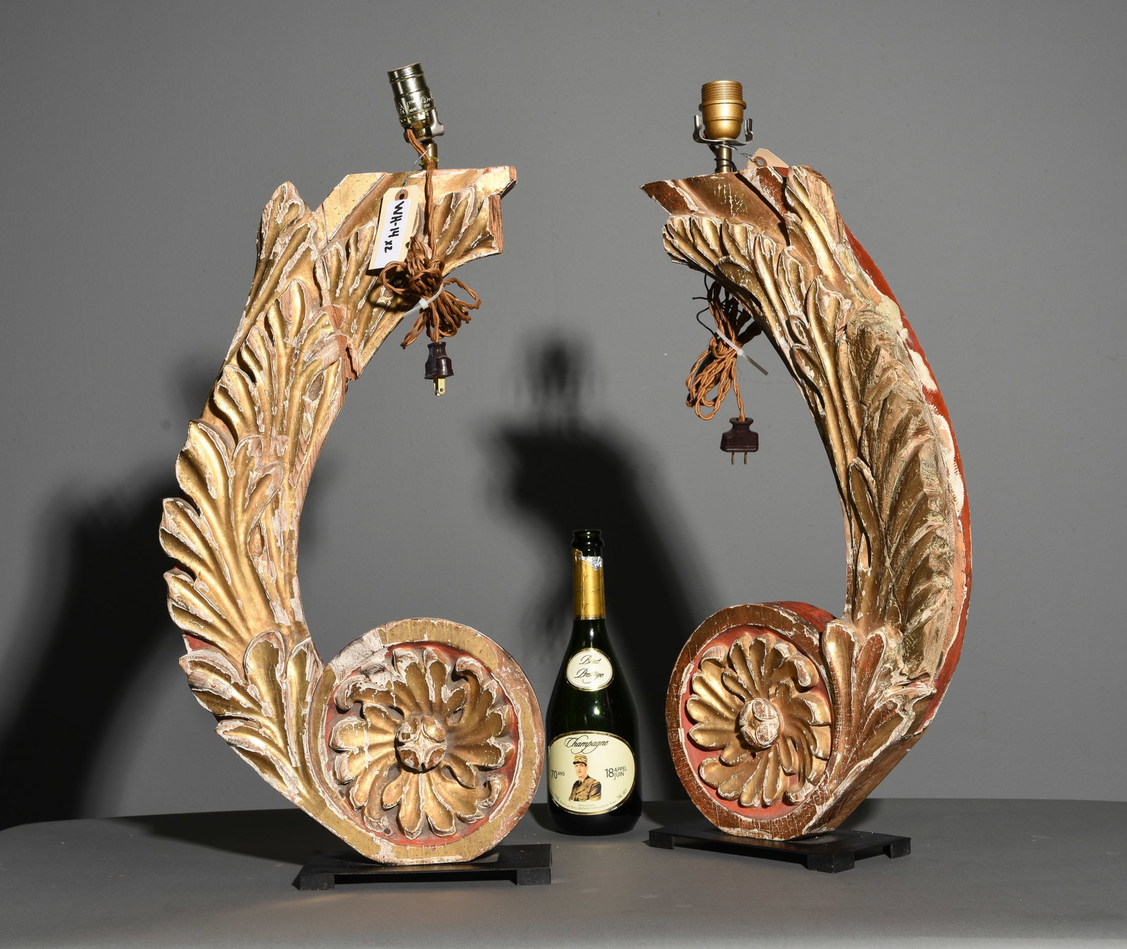 2 Italian Style Painted & Gilded Carved Wood Lamps (1 of 4)