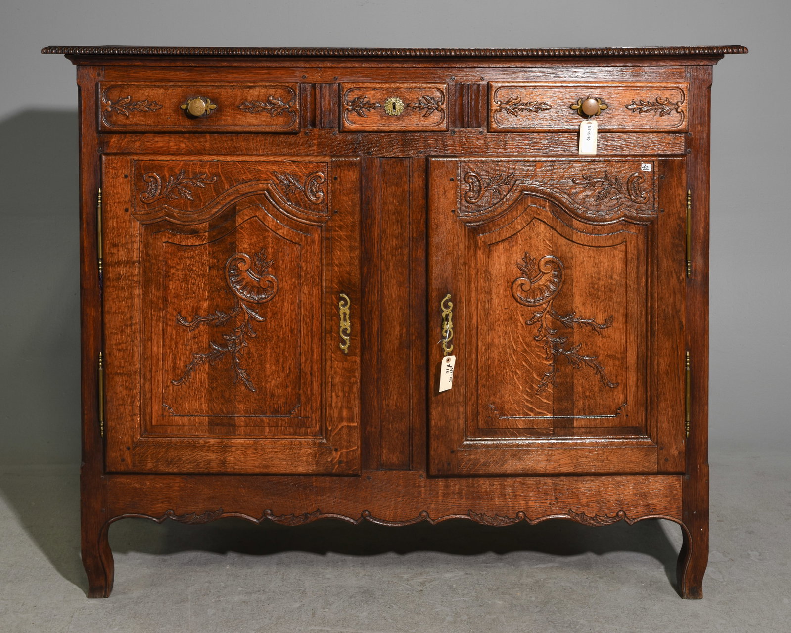 French Tall Oak Three Drawer Buffet #1 (1 of 7)
