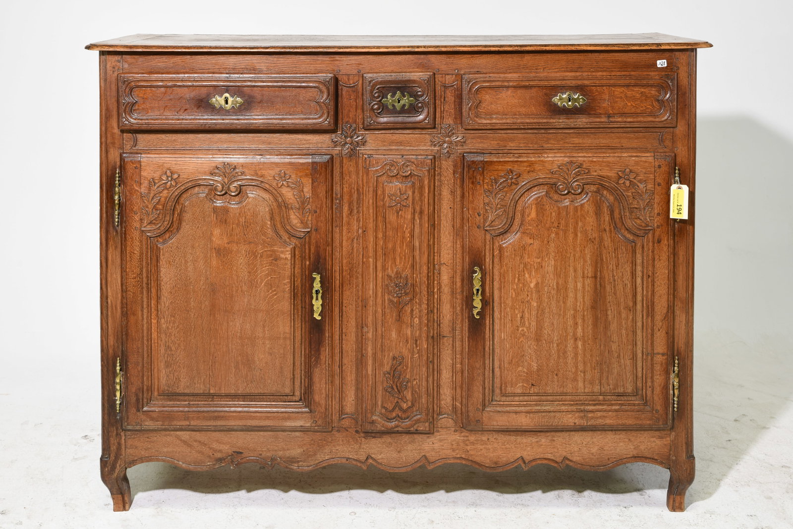 French Tall Oak Three Drawer Buffet #2 (1 of 7)
