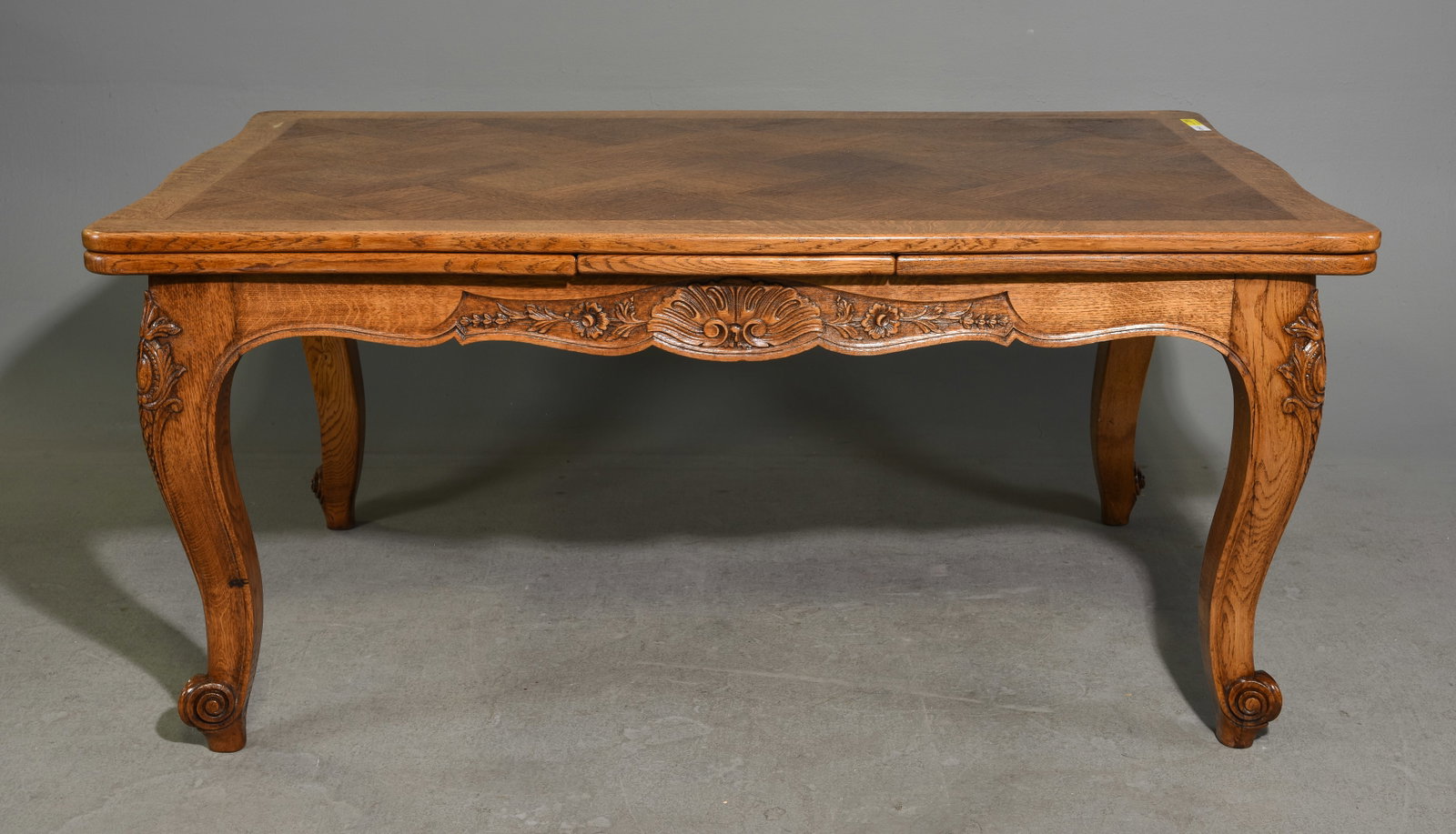 Louis XV Style Oak Parquet Top Draw Leaf Table (1 of 6)
