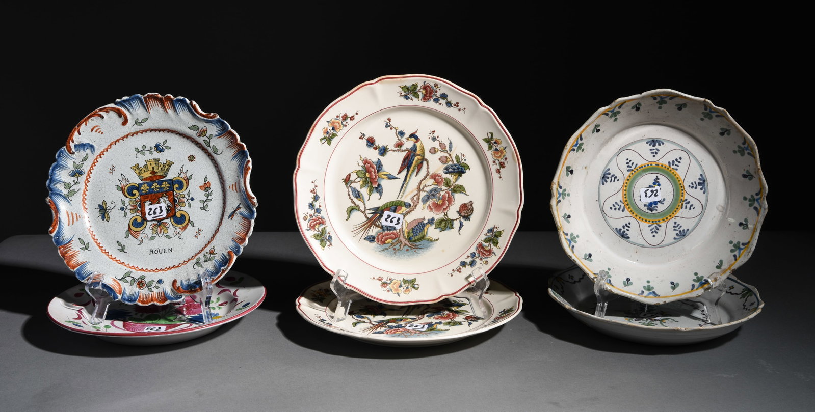 6pcs Assorted French Plates & Bowls: 6pcs Assorted French Plates & Bowls - Largest bowl is 1.5 in tall x 9.25 inch diameter