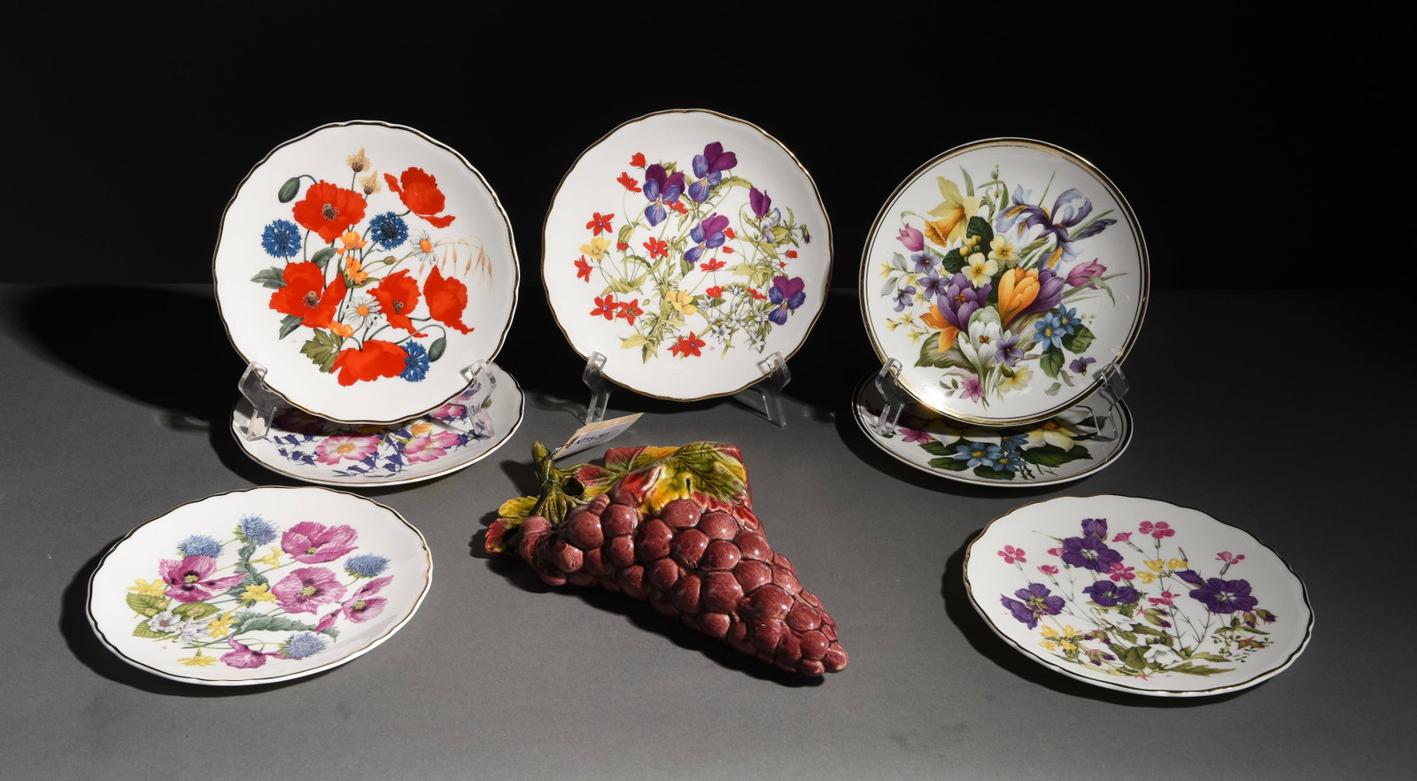 7 Assorted Botanical Plates & 1 Majolica Wall Pocket (1 of 10)