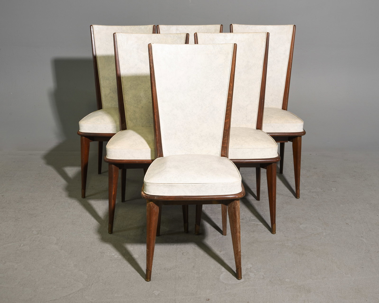 French Art Deco Style / Modernist Set of 6 Chairs: French Art Deco Style / Modernist Set of 6 High Back Green Vinyl Upholstered Chairs - 37 in tall x 17 x 18 each with a seat height of 19 inches