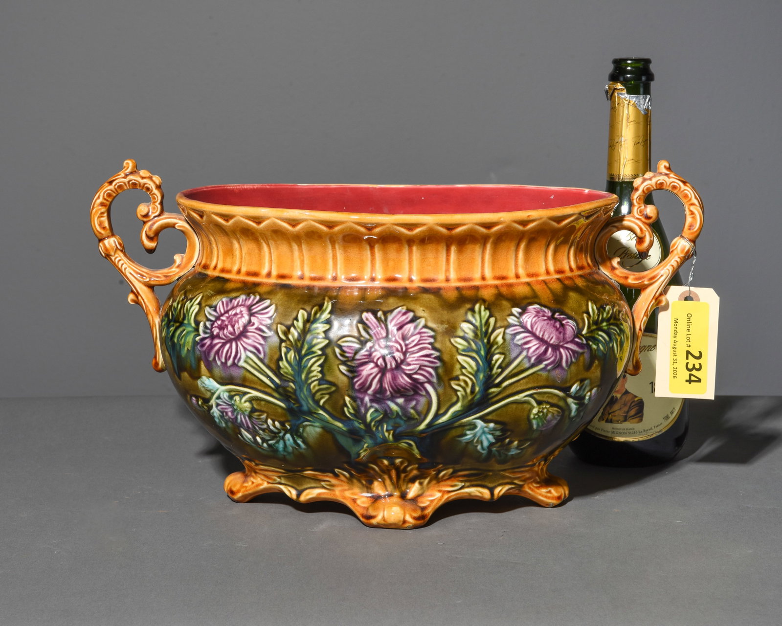 Onnaing Majolica Planter / Jardiniere #2: French Onnaing Majolica Planter / Jardiniere - 9.25 in tall x 16.75 x 10
