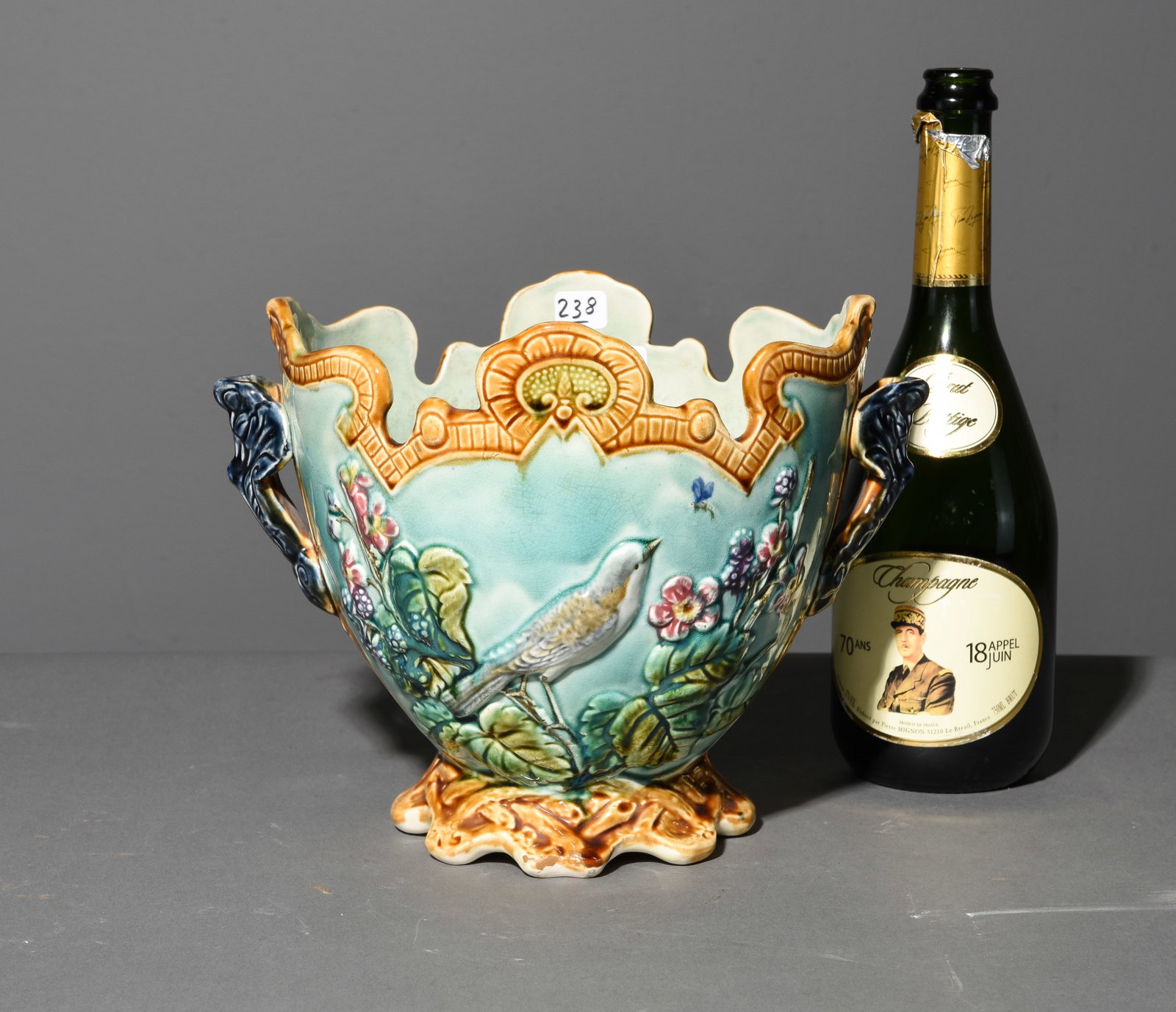 Onnaing Majolica Planter / Jardiniere #3: French Onnaing Majolica Planter / Jardiniere - 8.5 in tall x 11.5 x 8.75
