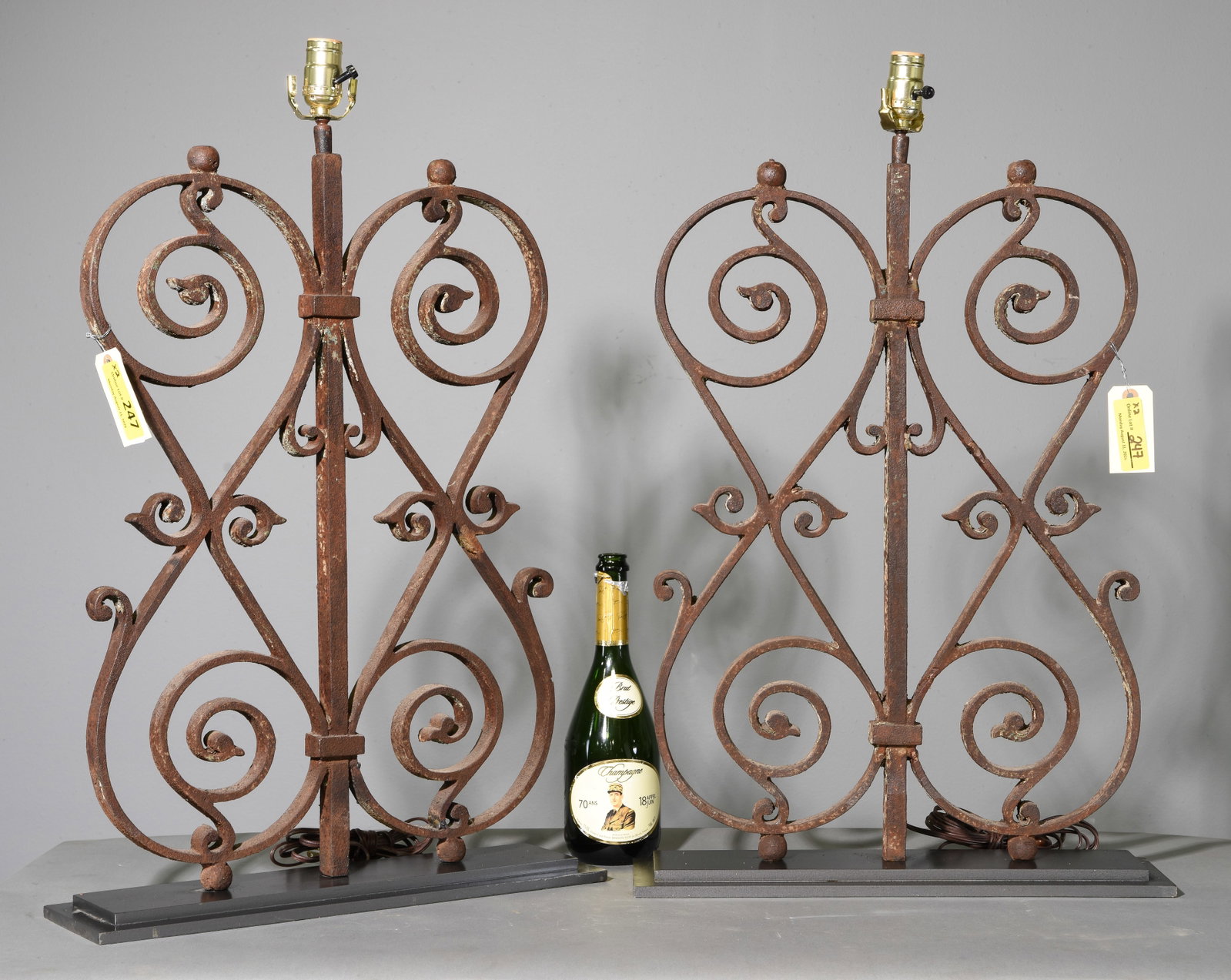 Pair of Large Heavy Iron Lamps: Pair of Large Heavy Iron Lamps - 30 in tall x 17.75 x 5.5 each