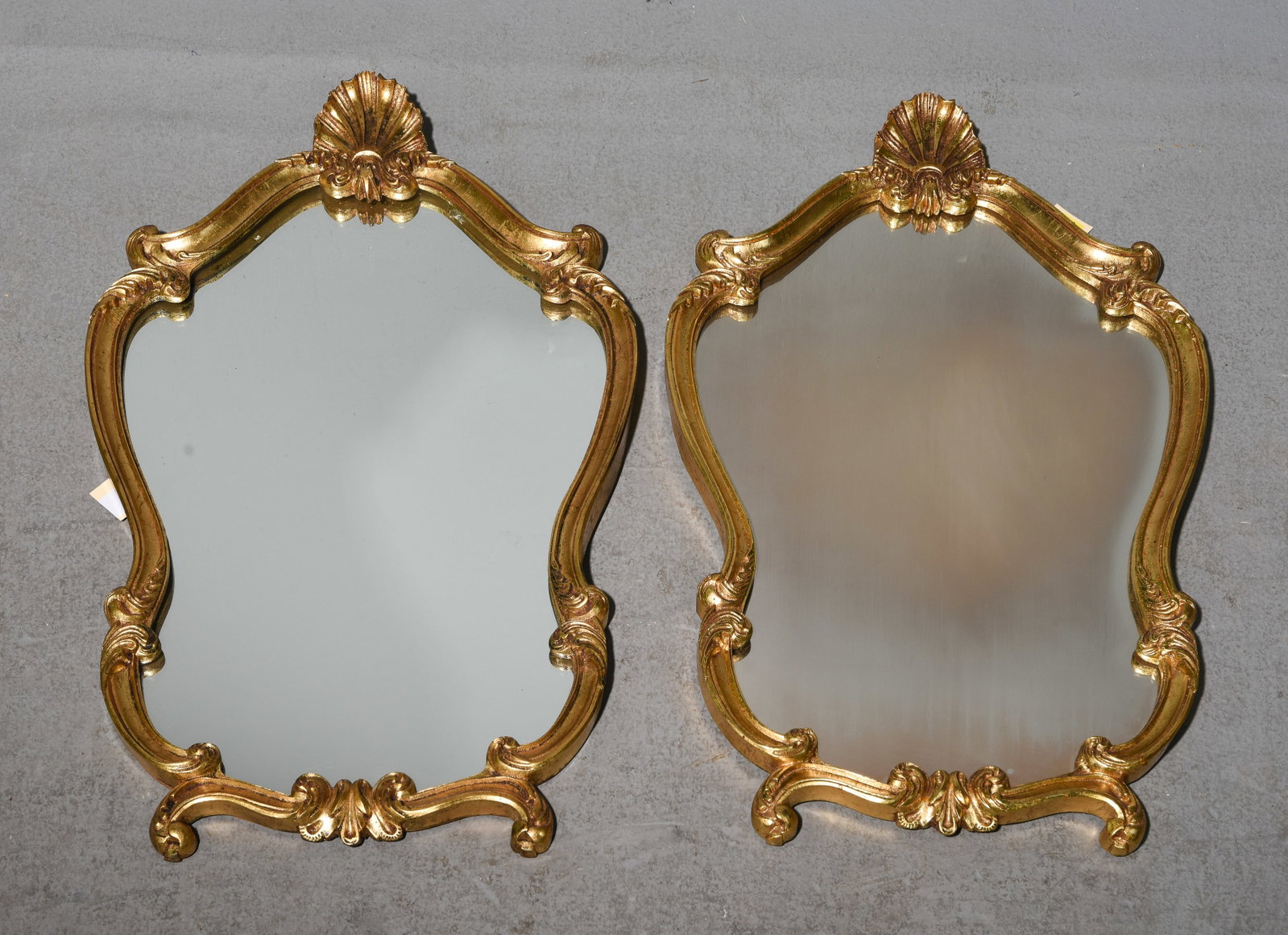 2 Louis XV Style Gold Framed Mirrors: 2 French Louis XV Style Gold Framed Mirrors - 28.5 in tall x 17.5 x 1.5 each